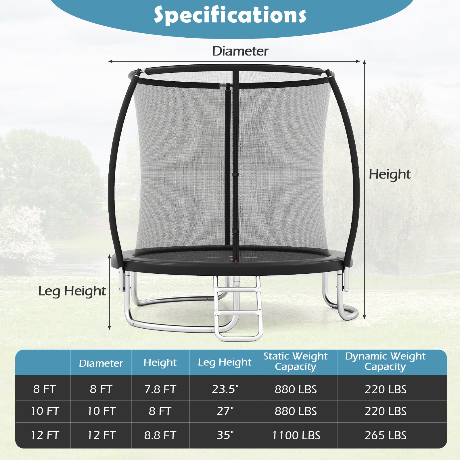 8FT Outdoor Heavy-Duty Recreational Trampoline