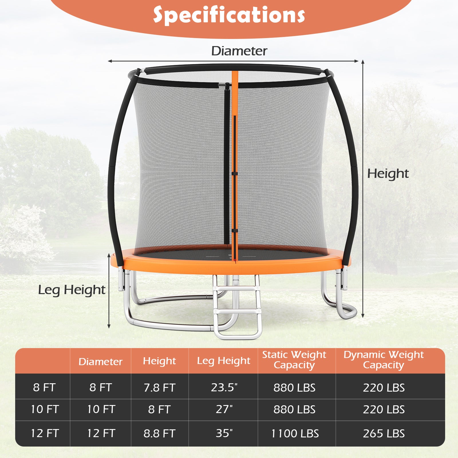 8FT Outdoor Heavy-Duty Recreational Trampoline