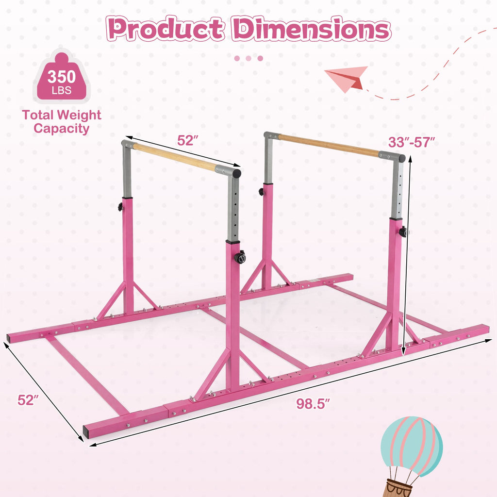 8 FT Double Horizontal Bars with 13-Level Adjustable Heights and 6-Level Adjustable Width-Pink