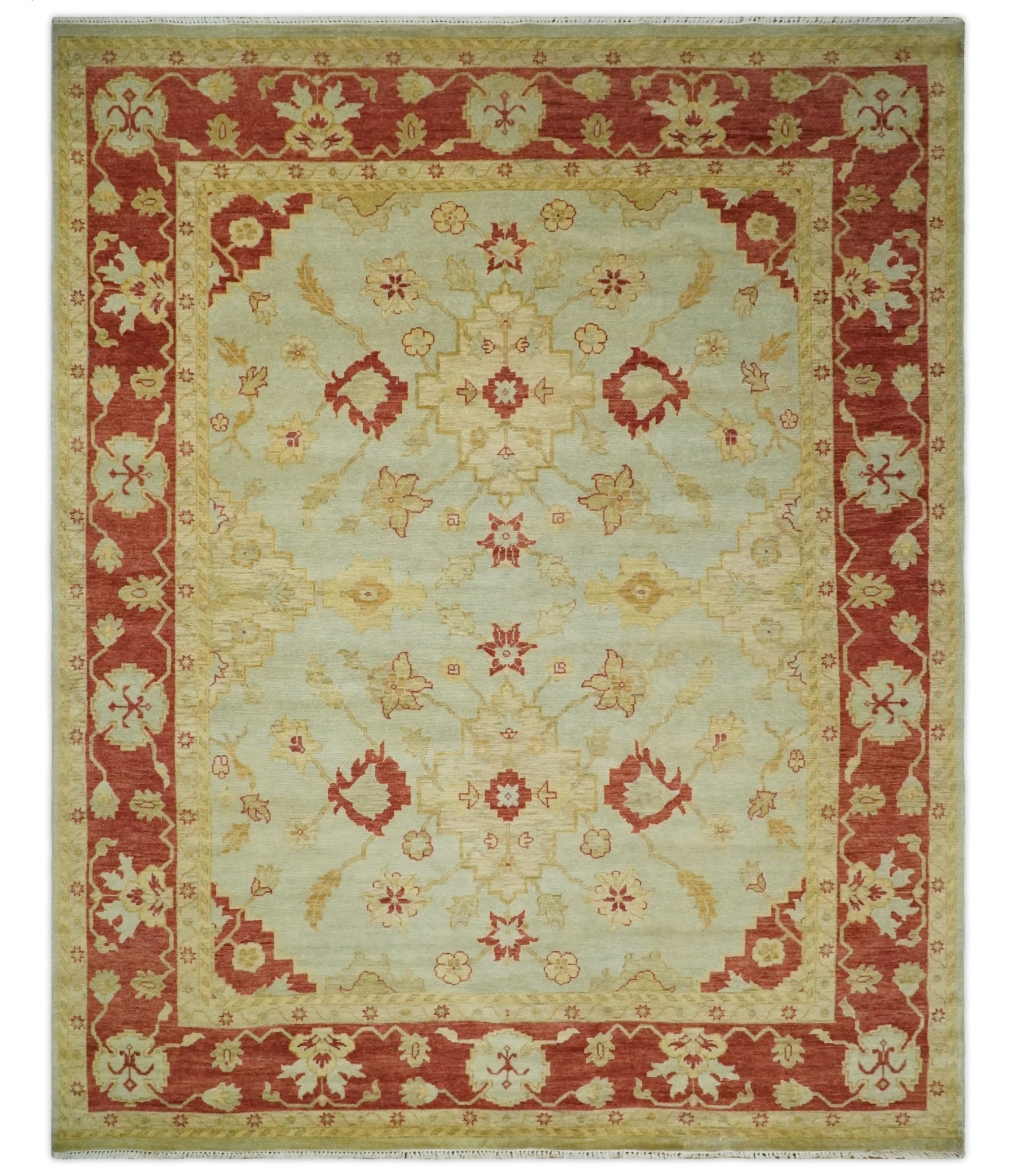 8x10 Fine Hand Knotted Beige and Rust Traditional Vintage Persian Antique Wool Rug