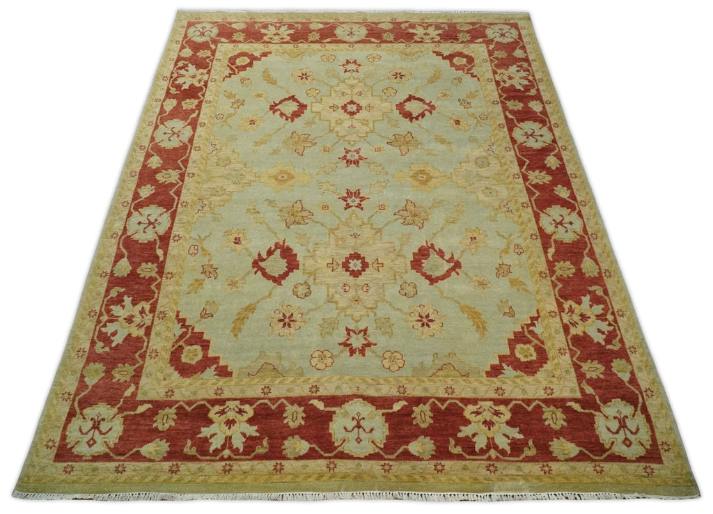 8x10 Fine Hand Knotted Beige and Rust Traditional Vintage Persian Antique Wool Rug