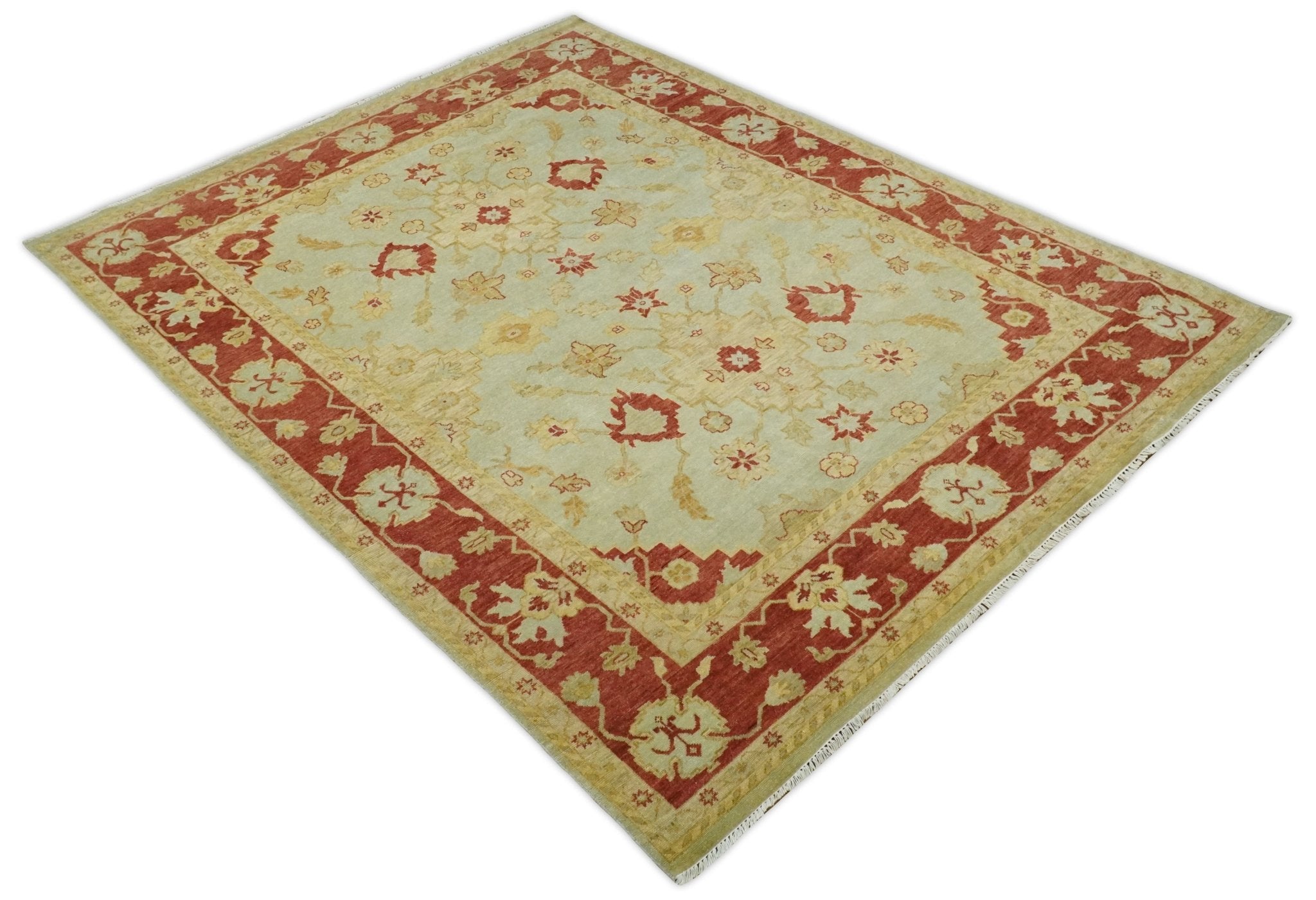 8x10 Fine Hand Knotted Beige and Rust Traditional Vintage Persian Antique Wool Rug
