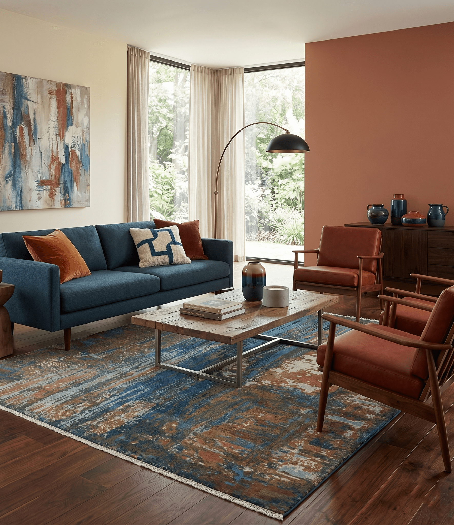 8x10 Fine Hand Knotted Blue and Brown Modern Abstract Wool Area Rug