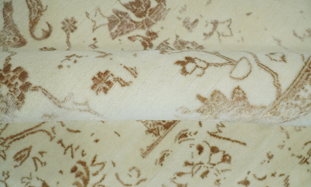 9x12 Fine Hand Knotted Beige and Brown Traditional Vintage Style Wool and Silk Rug