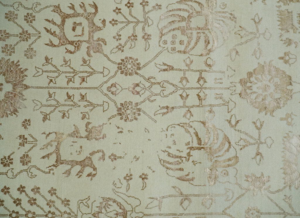 9x12 Fine Hand Knotted Beige and Brown Traditional Vintage Style Wool and Silk Rug