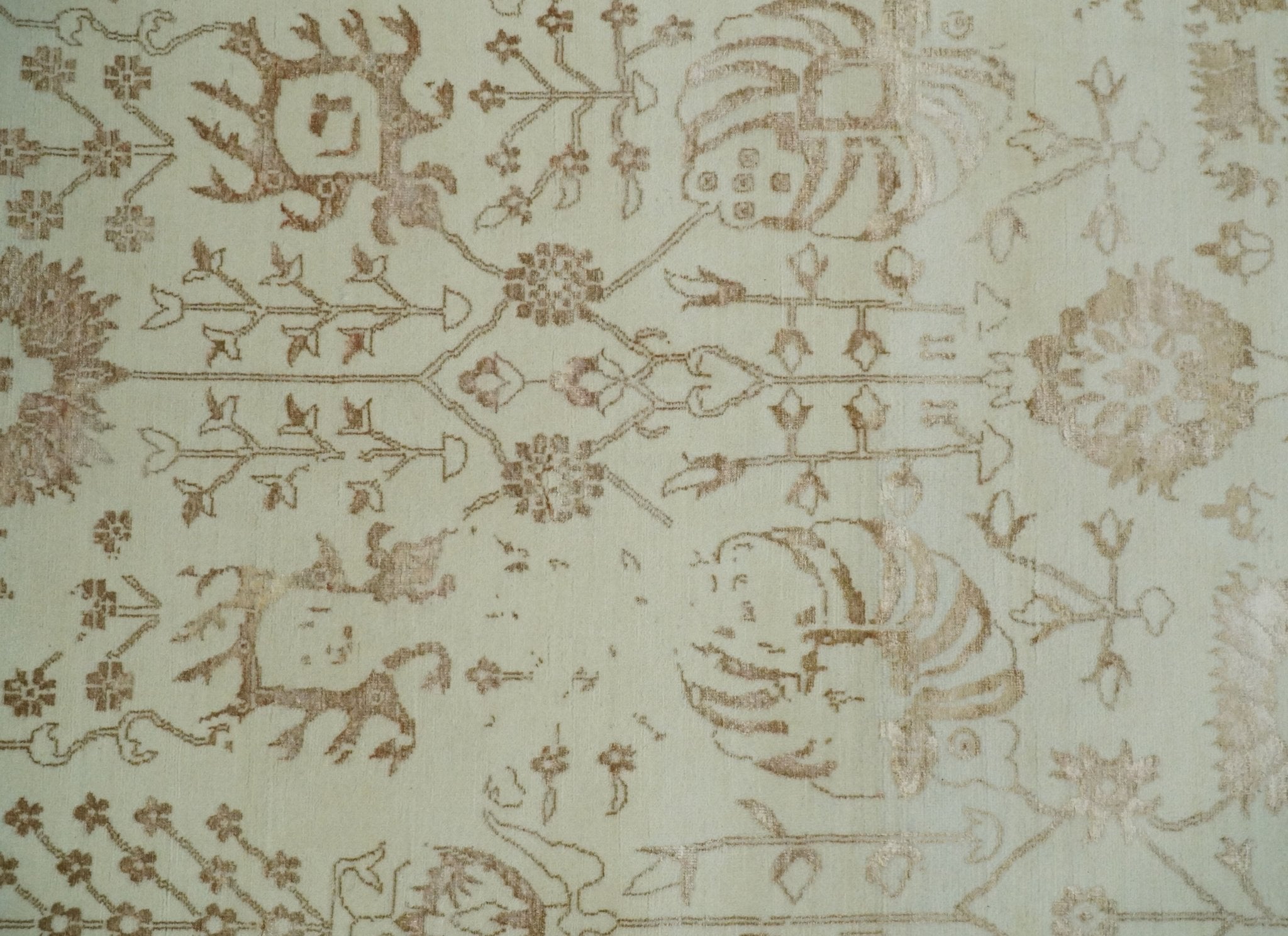 9x12 Fine Hand Knotted Beige and Brown Traditional Vintage Style Wool and Silk Rug
