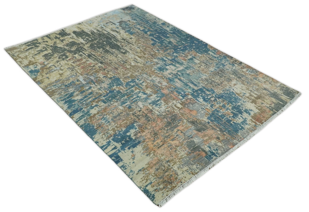 9x12 Fine Hand Knotted Brown Multicolor Modern Abstract Wool Area Rug