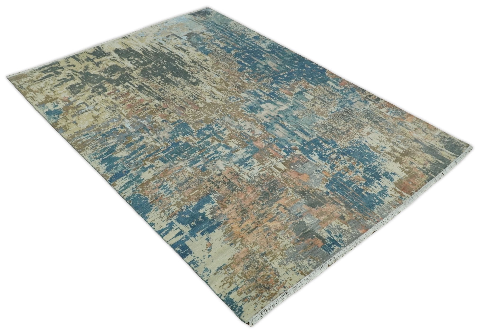 9x12 Fine Hand Knotted Brown Multicolor Modern Abstract Wool Area Rug
