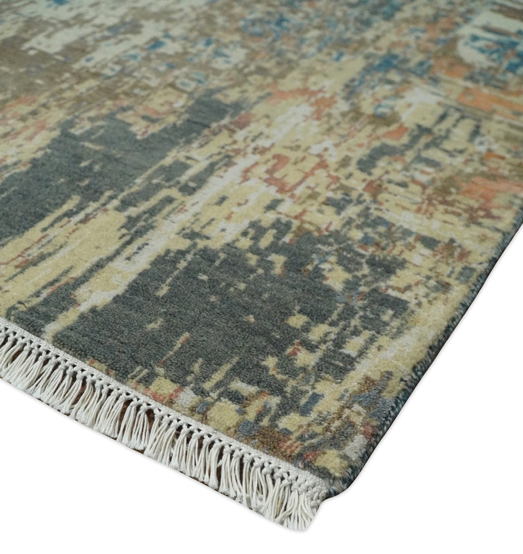 9x12 Fine Hand Knotted Brown Multicolor Modern Abstract Wool Area Rug