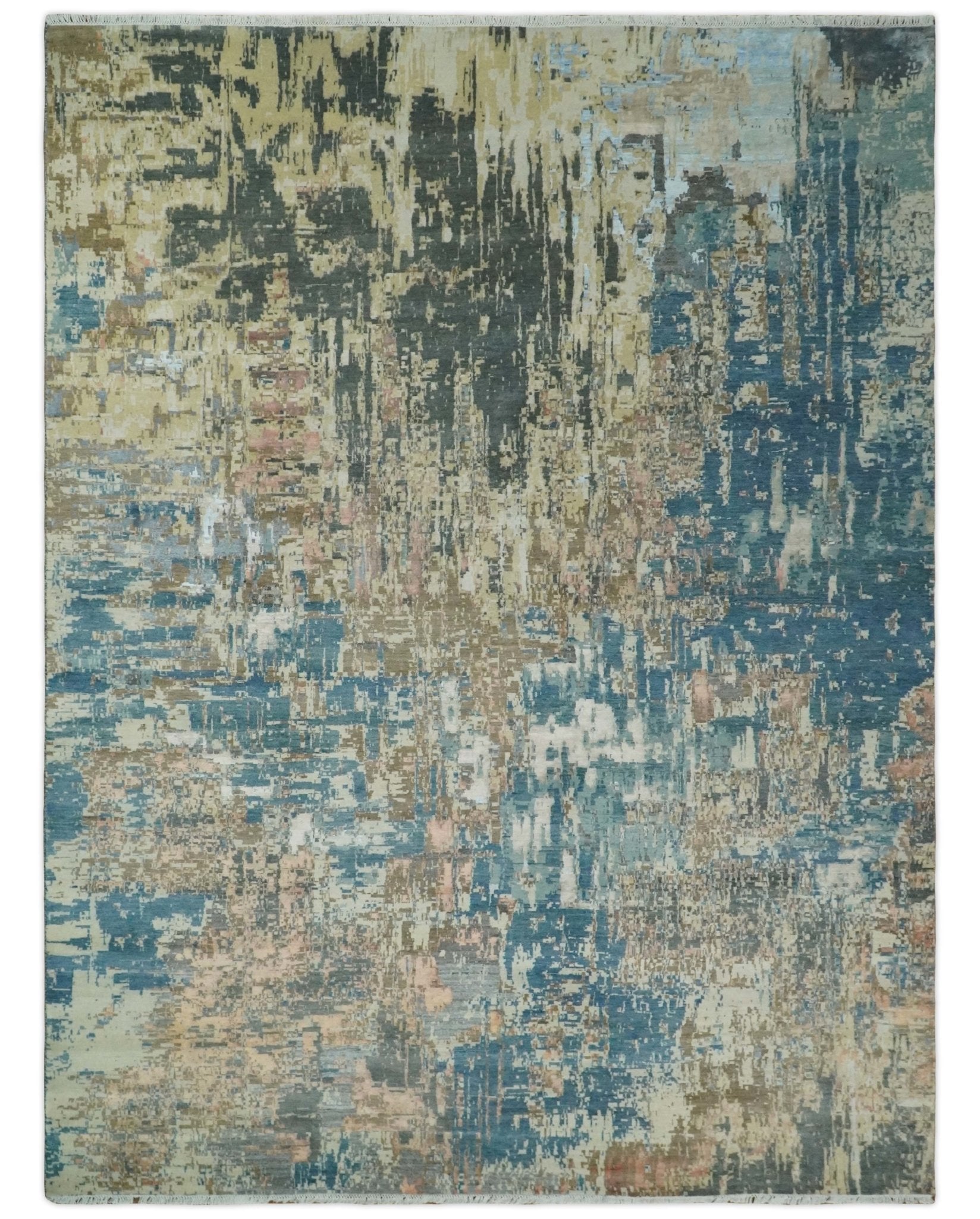 9x12 Fine Hand Knotted Brown Multicolor Modern Abstract Wool Area Rug