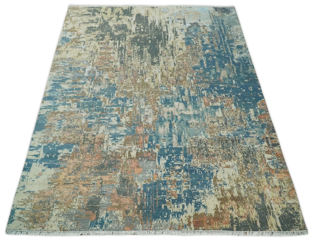 9x12 Fine Hand Knotted Brown Multicolor Modern Abstract Wool Area Rug