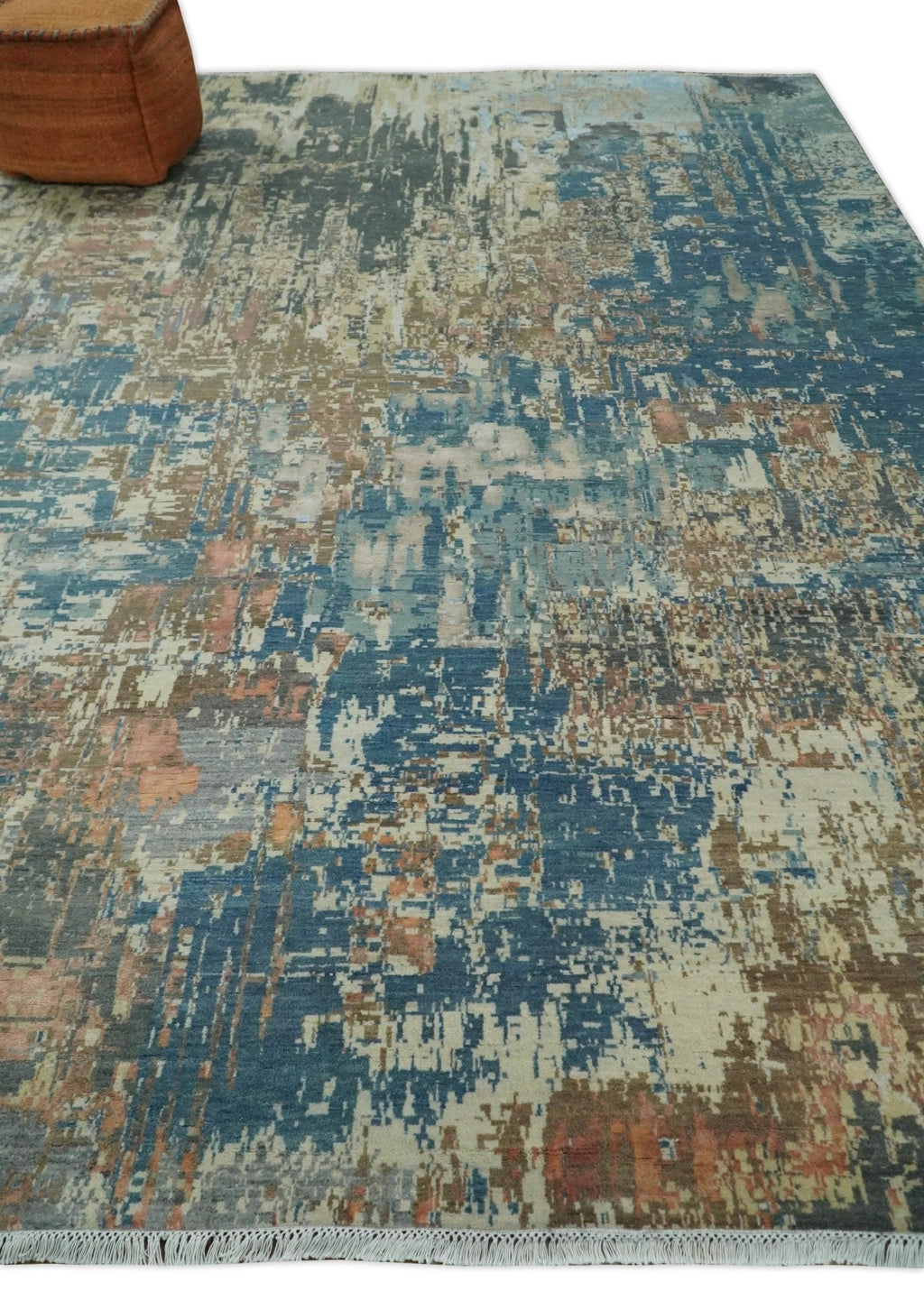 9x12 Fine Hand Knotted Brown Multicolor Modern Abstract Wool Area Rug