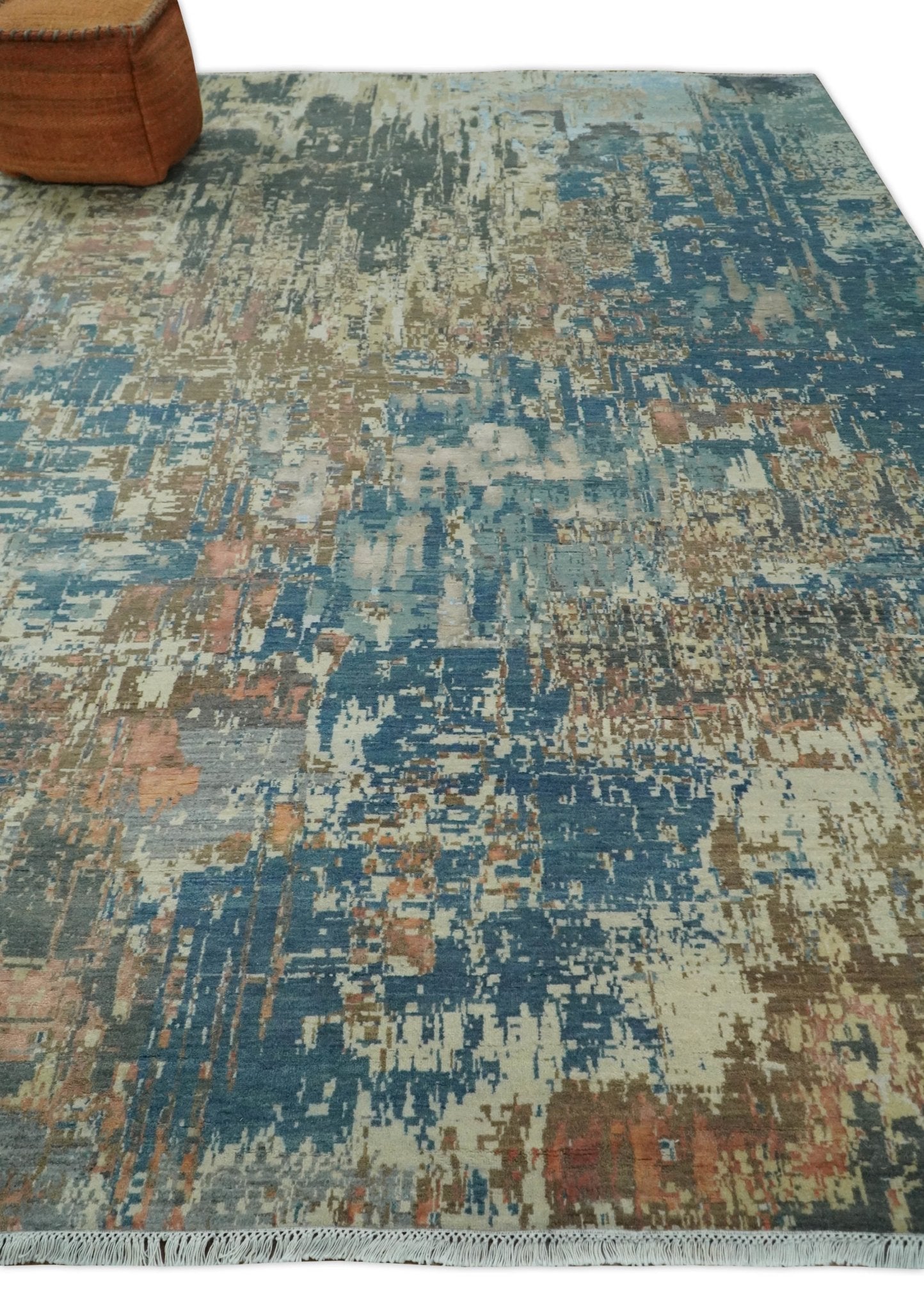9x12 Fine Hand Knotted Brown Multicolor Modern Abstract Wool Area Rug