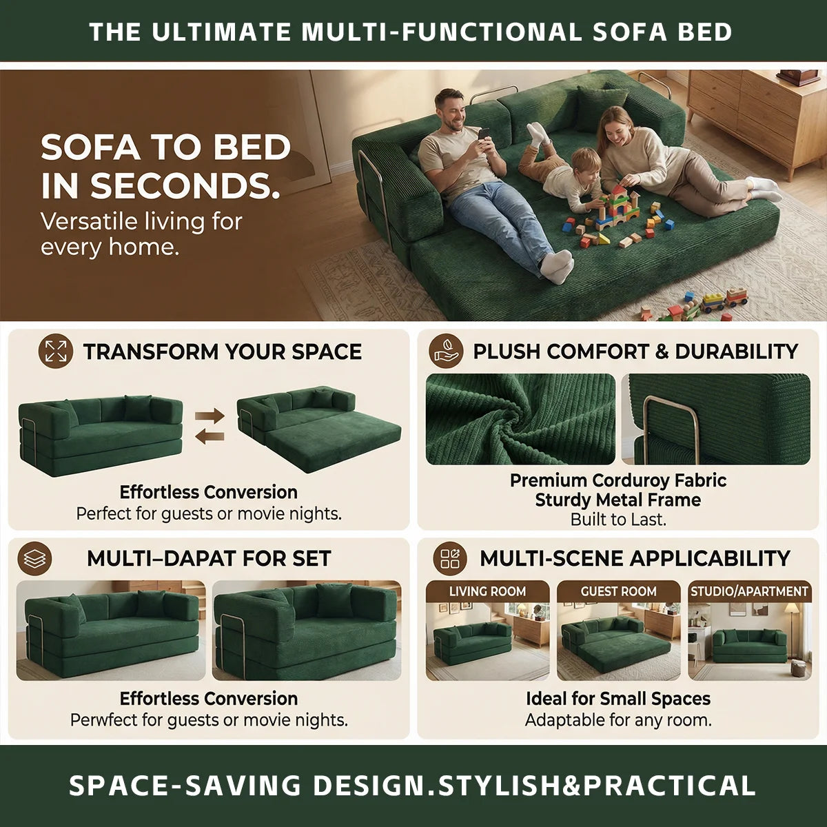 Queen Size Futon Sofa Bed 79" Convertible Couch