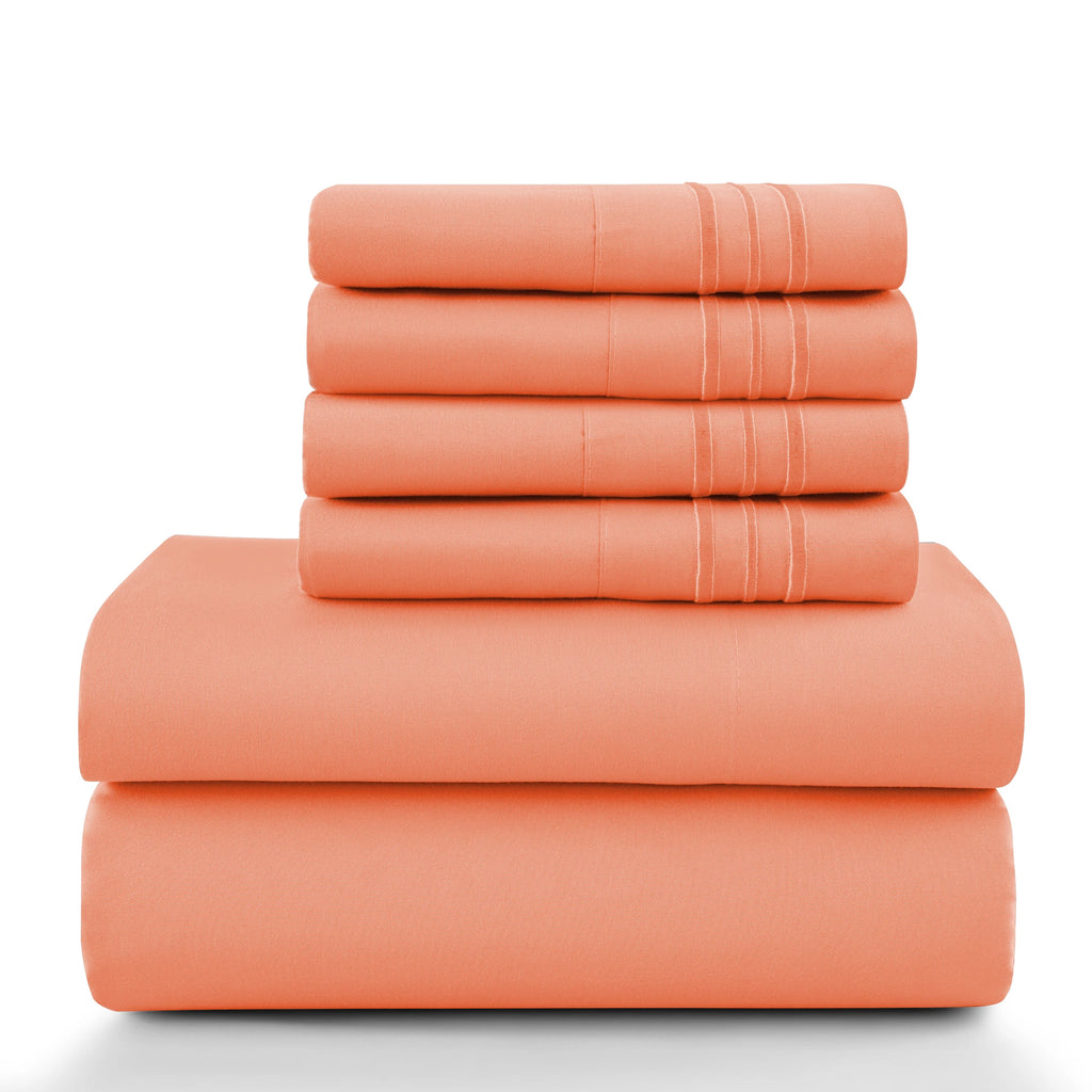 6Pc Brushed Microfiber Solid Sheet Set