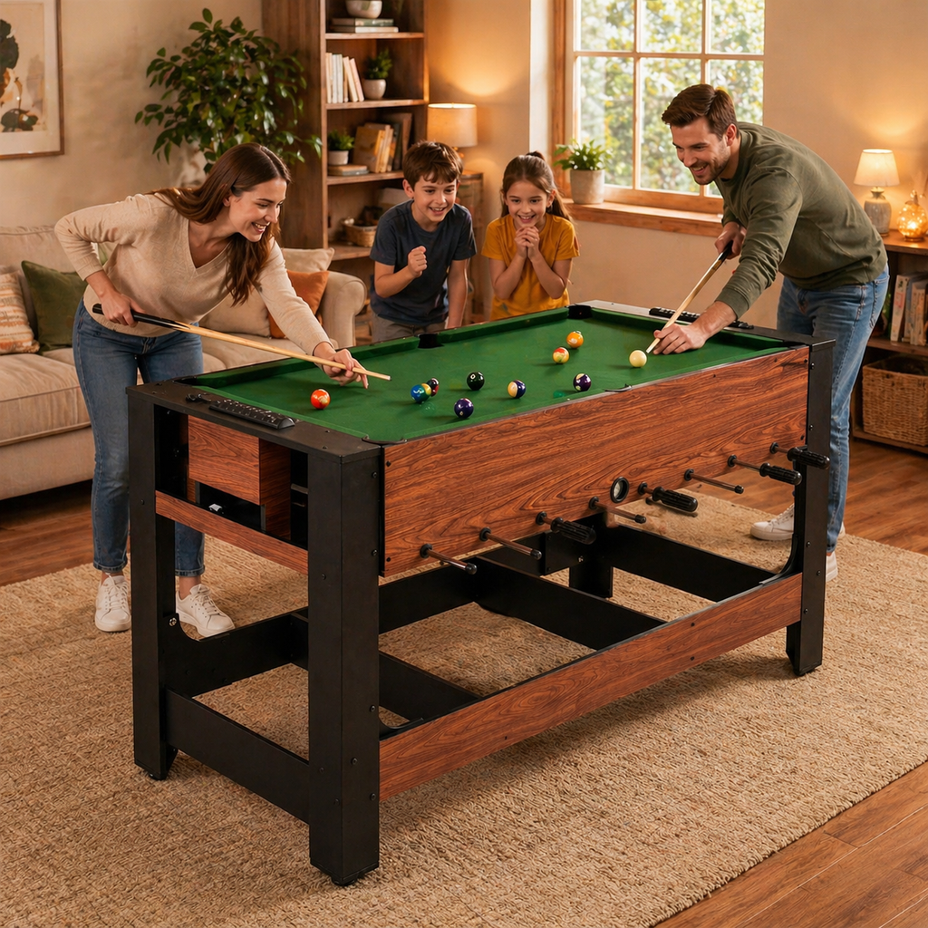2-in-1 Full Size Foosball and Pool Combo Table with Legs-Black & Brown