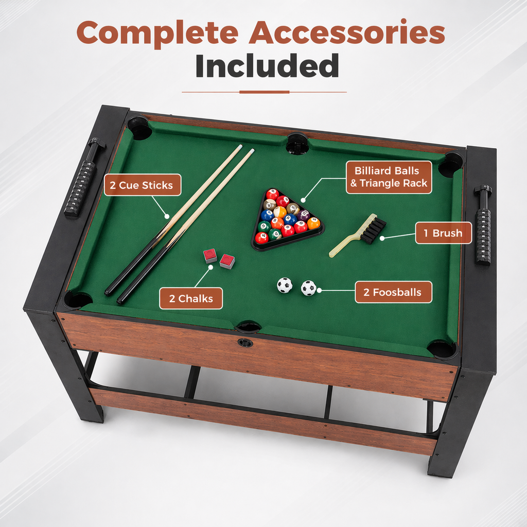 2-in-1 Full Size Foosball and Pool Combo Table with Legs-Black & Brown