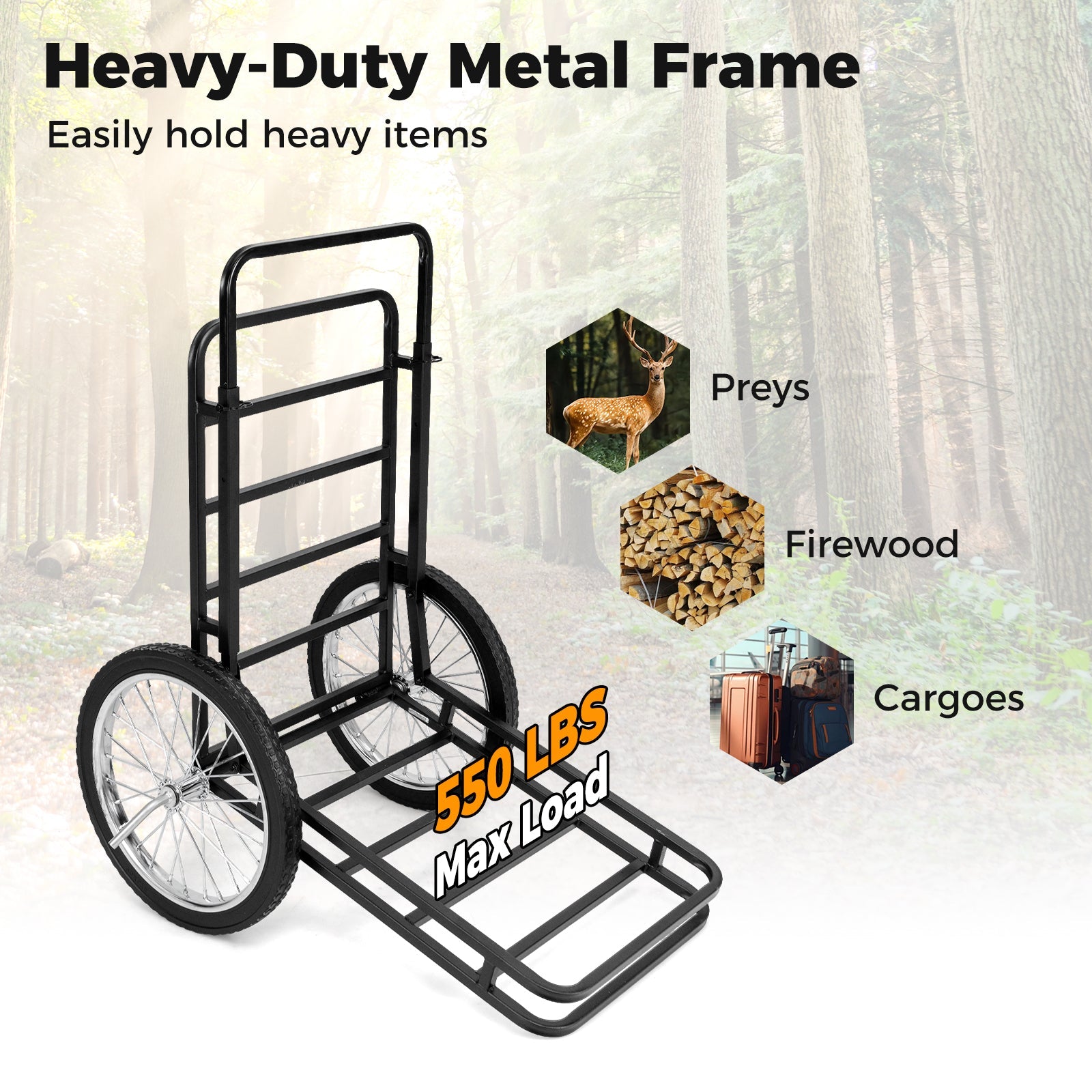Double-Layer Deer Cart with 20 Inch Rubber Wheels