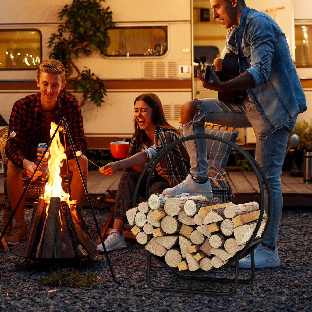Firewood Log Hoop 20 Inch Round Heavy-duty Metal Curved Log Rack with Stand