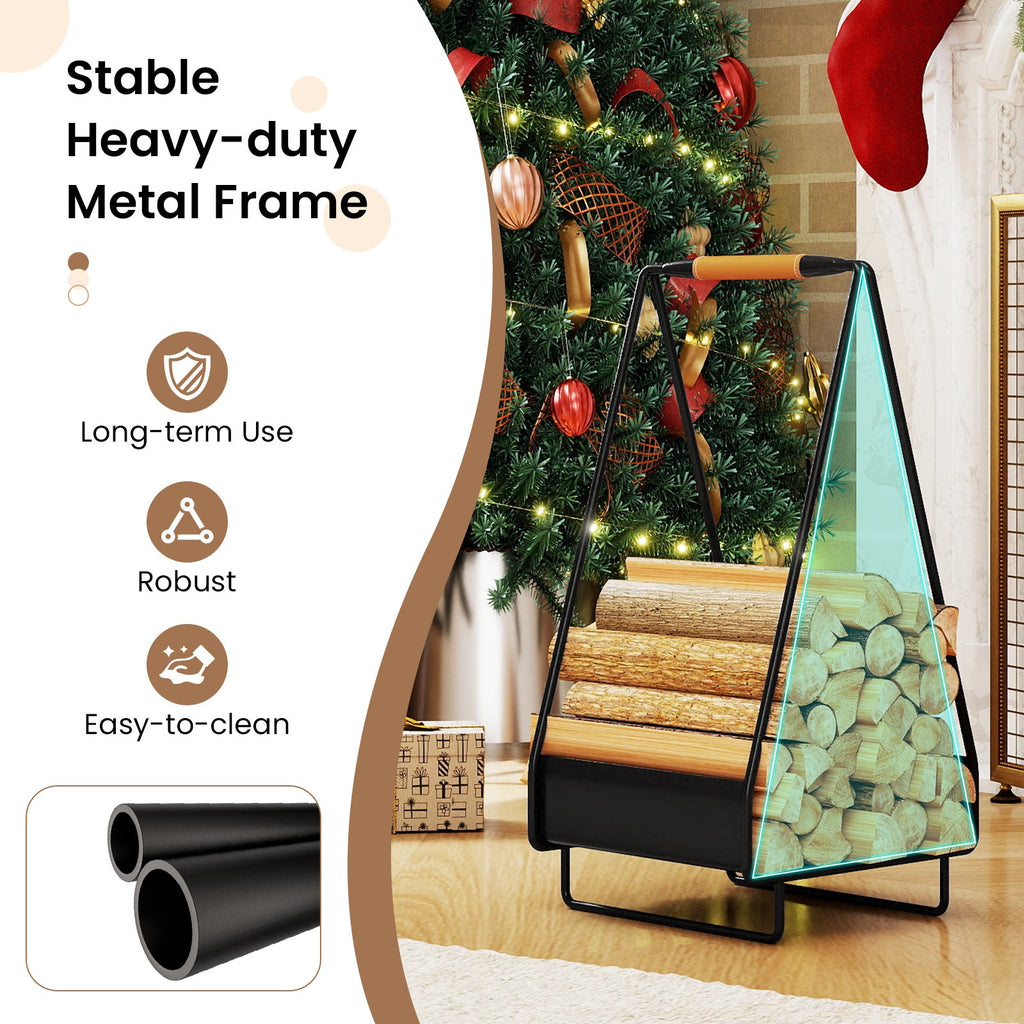 Firewood Storage Rack Heavy-duty Metal Log Holder with Handle and Square Rack