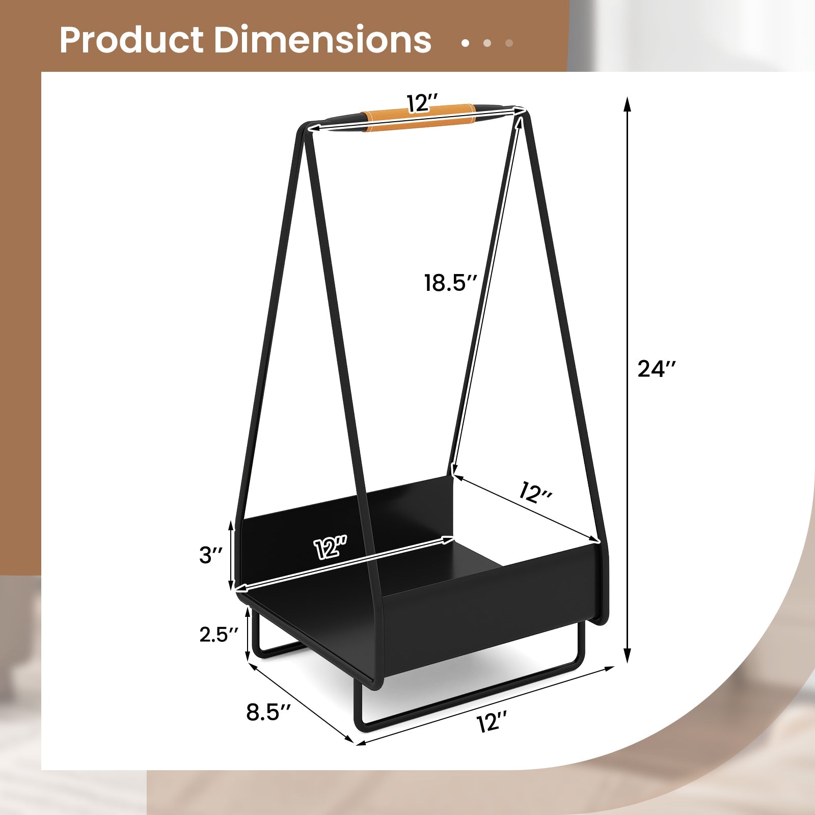 Firewood Storage Rack Heavy-duty Metal Log Holder with Handle and Square Rack