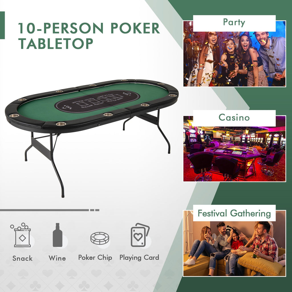 Foldable 10-Player Poker Table with LED Lights and USB Ports Ideal for Texas Casino