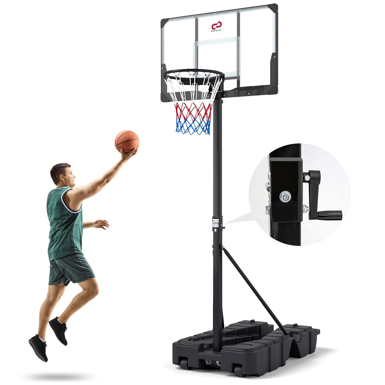 Foldable Basketball Hoop 7.54-10 ft Stepless Adjustable with PC Backboard