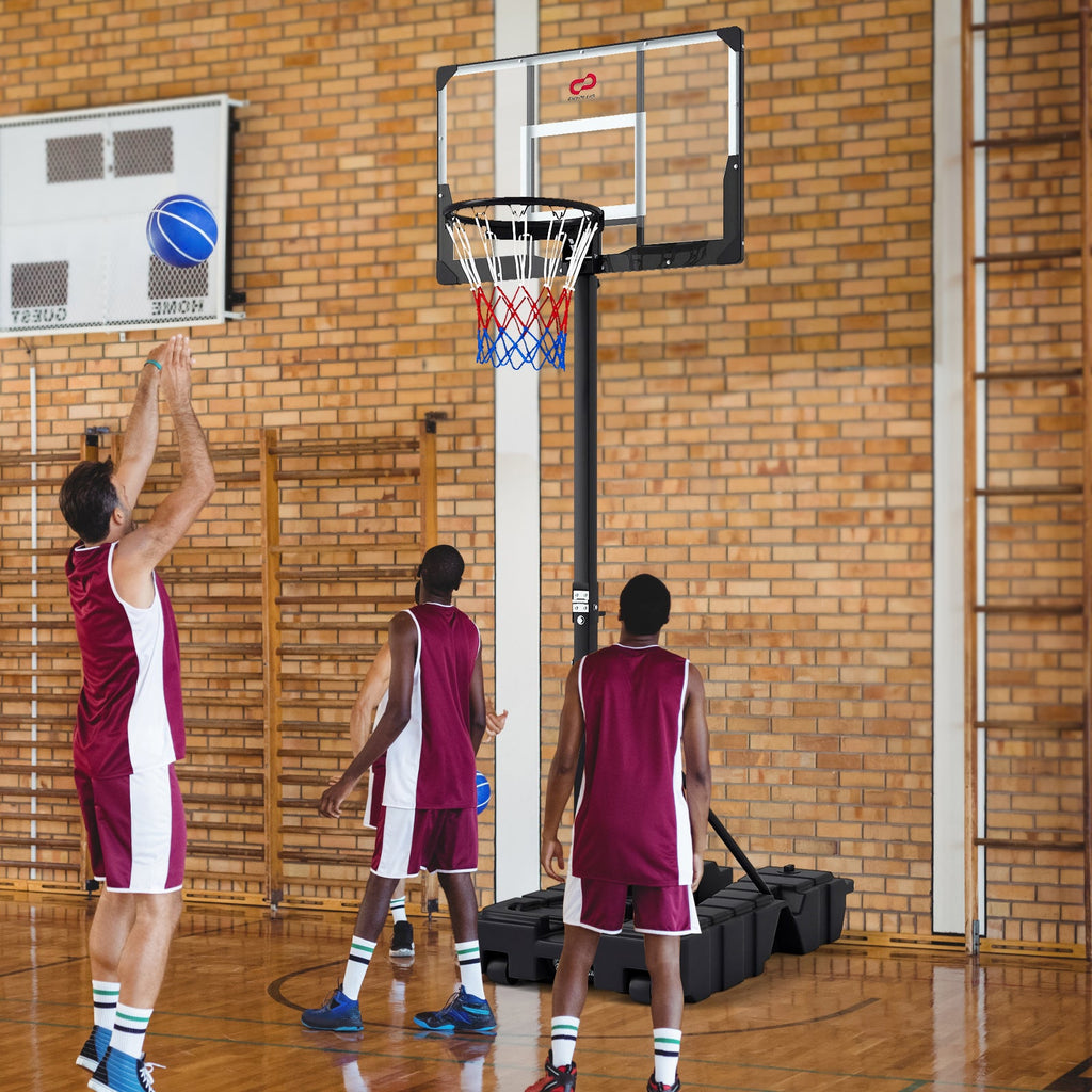 Foldable Basketball Hoop 7.54-10 ft Stepless Adjustable with PC Backboard