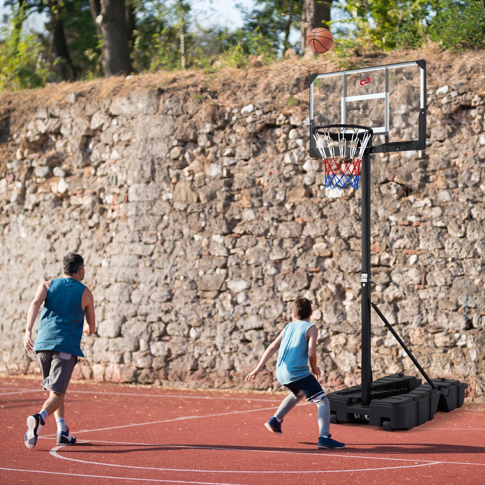 Foldable Basketball Hoop 7.54-10 ft Stepless Adjustable with PC Backboard
