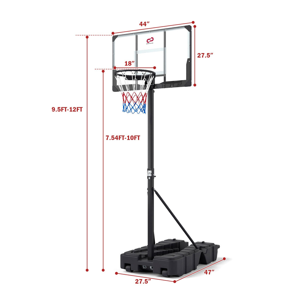 Foldable Basketball Hoop 7.54-10 ft Stepless Adjustable with PC Backboard