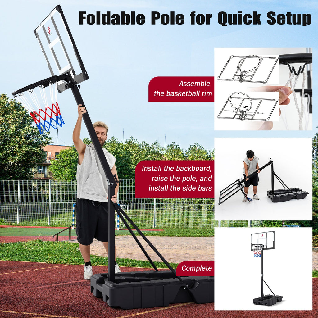 Foldable Basketball Hoop 7.54-10 ft Stepless Adjustable with PC Backboard