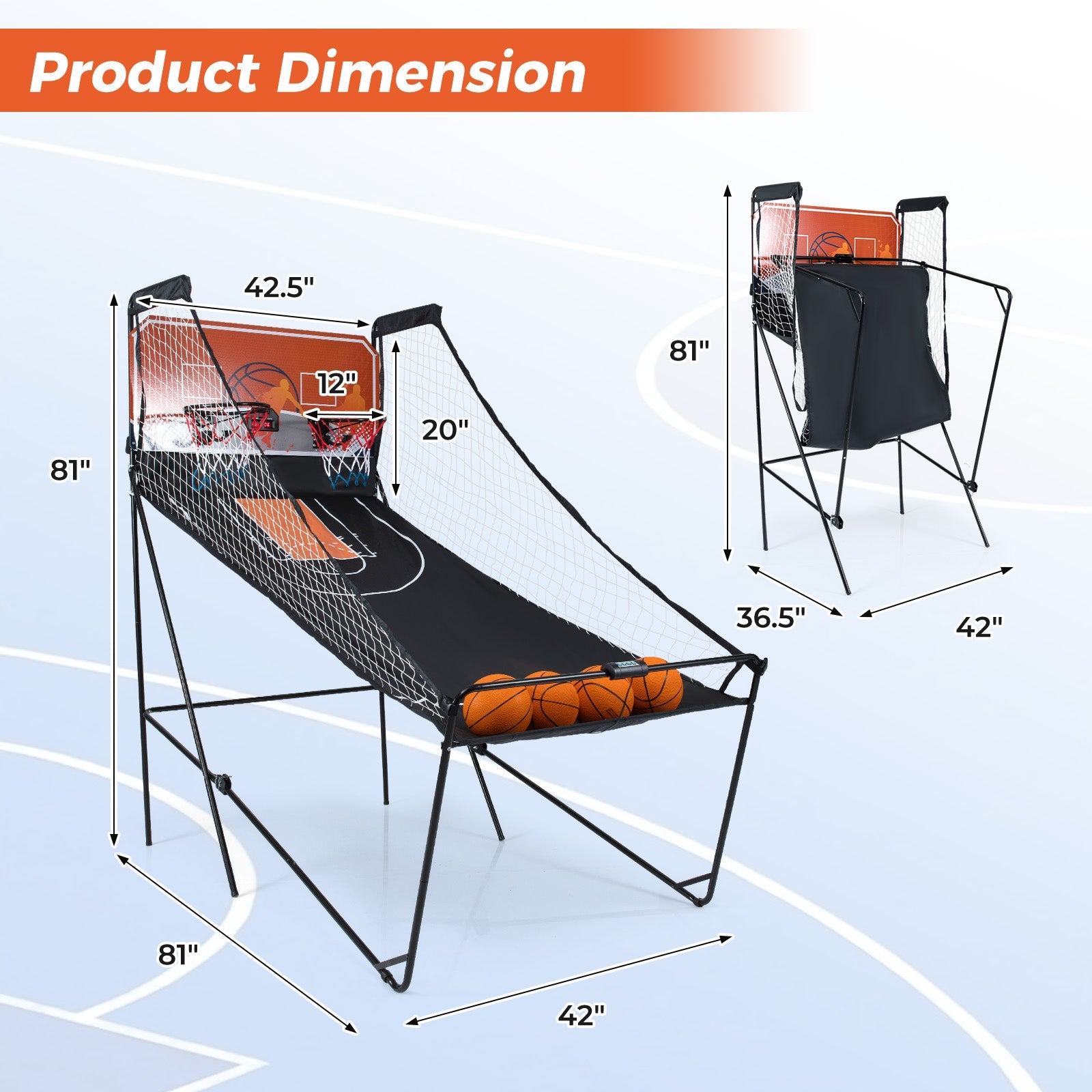 Foldable Basketball Arcade Game Kids Basketball Hoop Machine with 8 Exciting Playing Modes