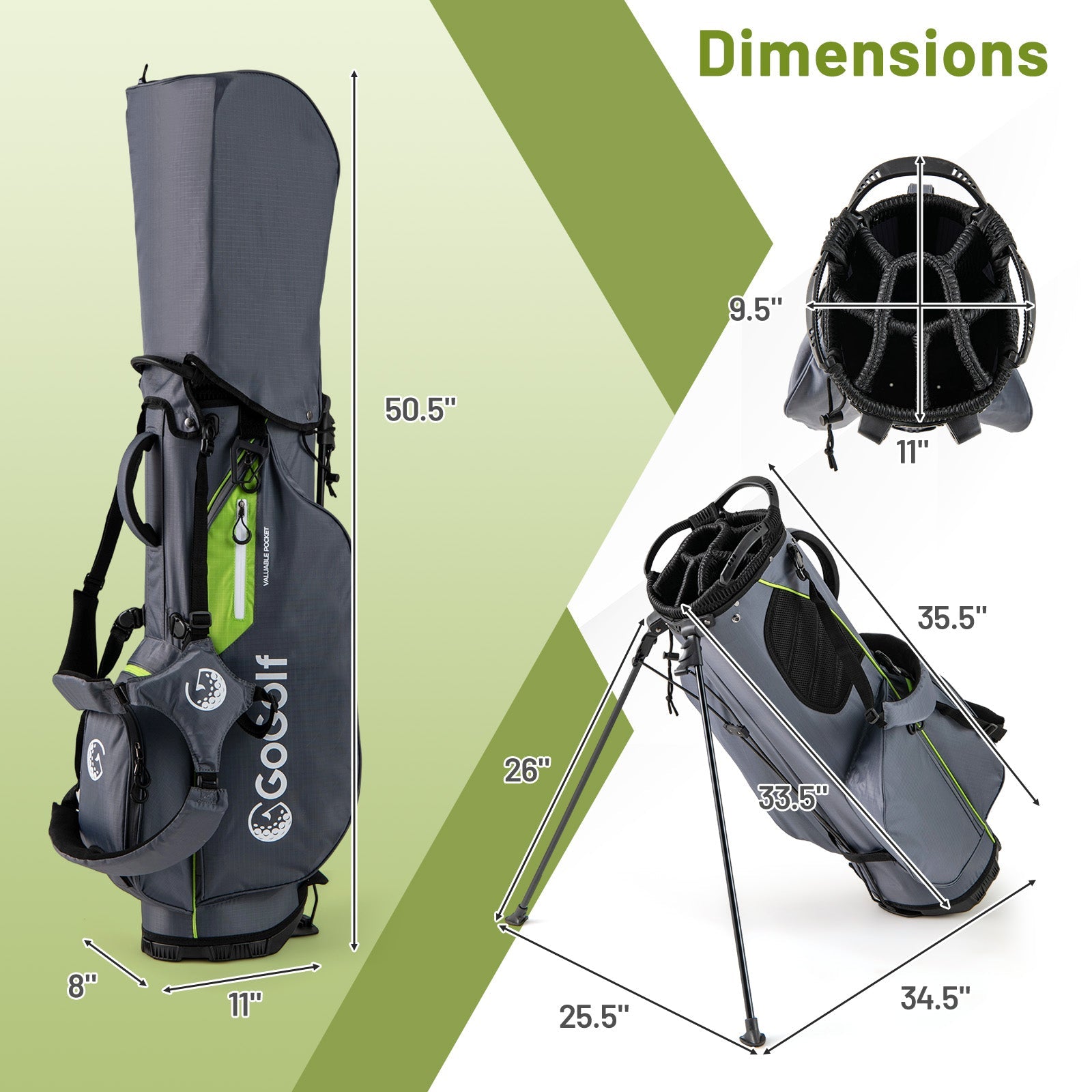 Golf Stand Bag Lightweight Golf Bag with 8 Way Top Dividers and 5 Zippered Pockets