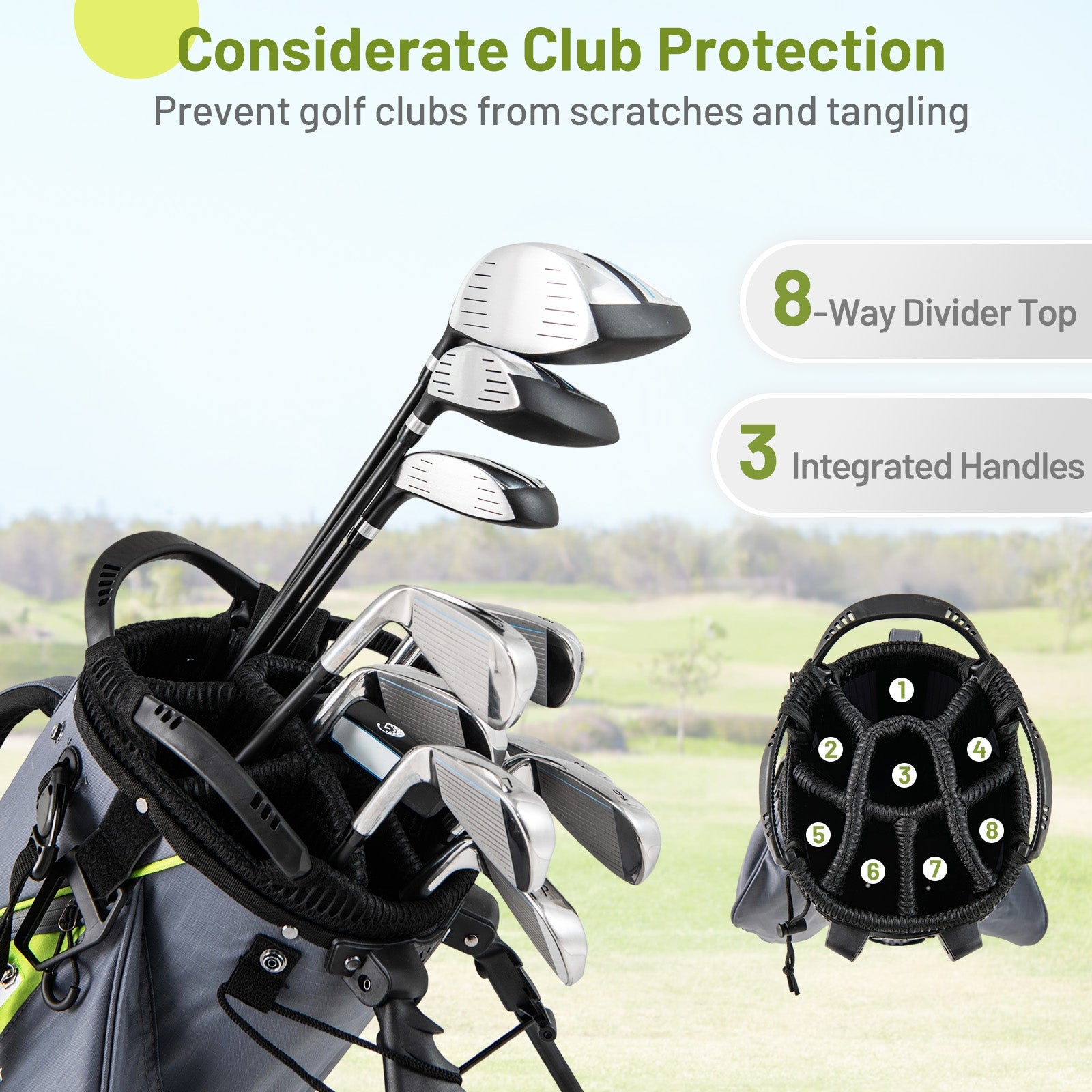 Golf Stand Bag Lightweight Golf Bag with 8 Way Top Dividers and 5 Zippered Pockets