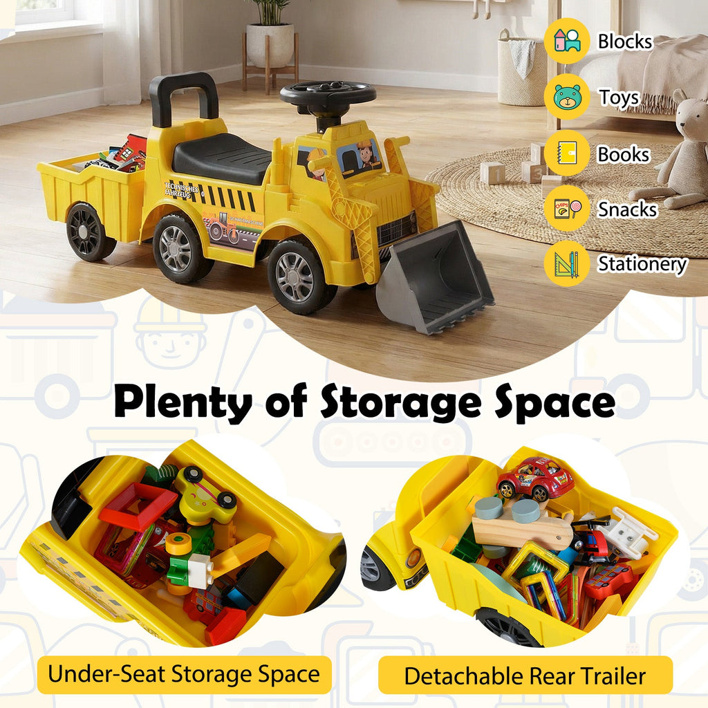 Kids Digger Ride on Truck with Shovel and Under-Seat Compartment