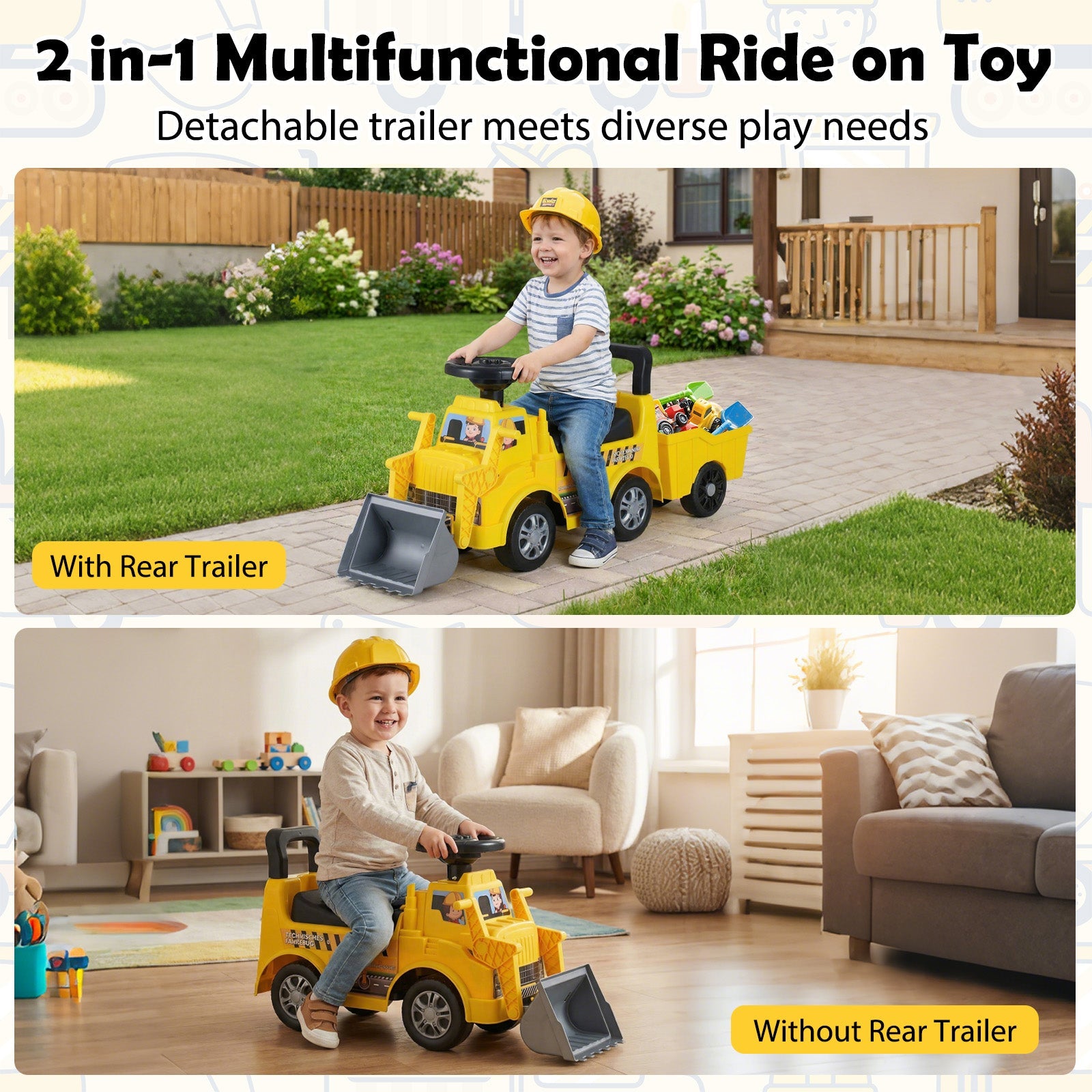 Kids Digger Ride on Truck with Shovel and Under-Seat Compartment
