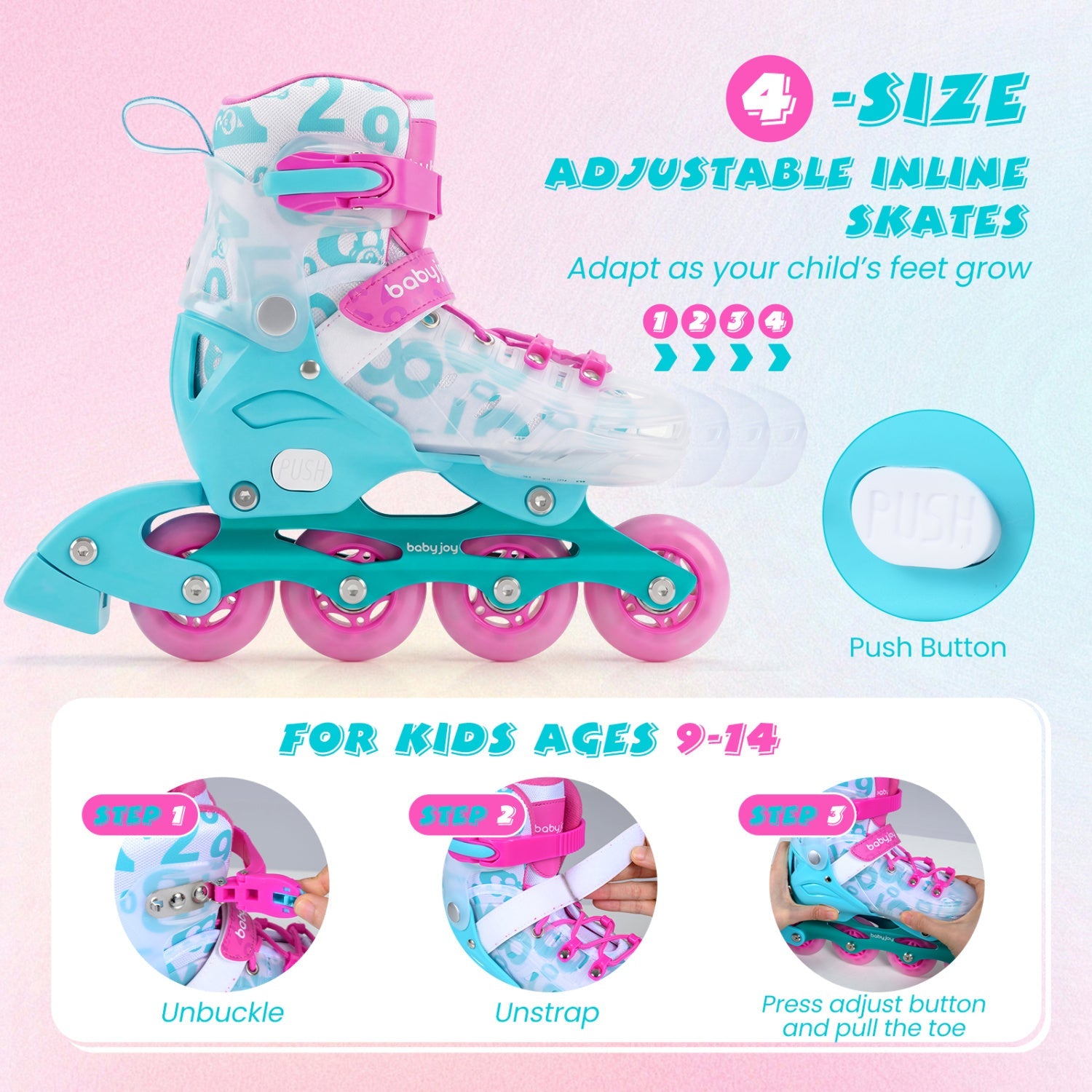 Kids Inline Skates with Light Up Wheels for Beginners Ages 9-14