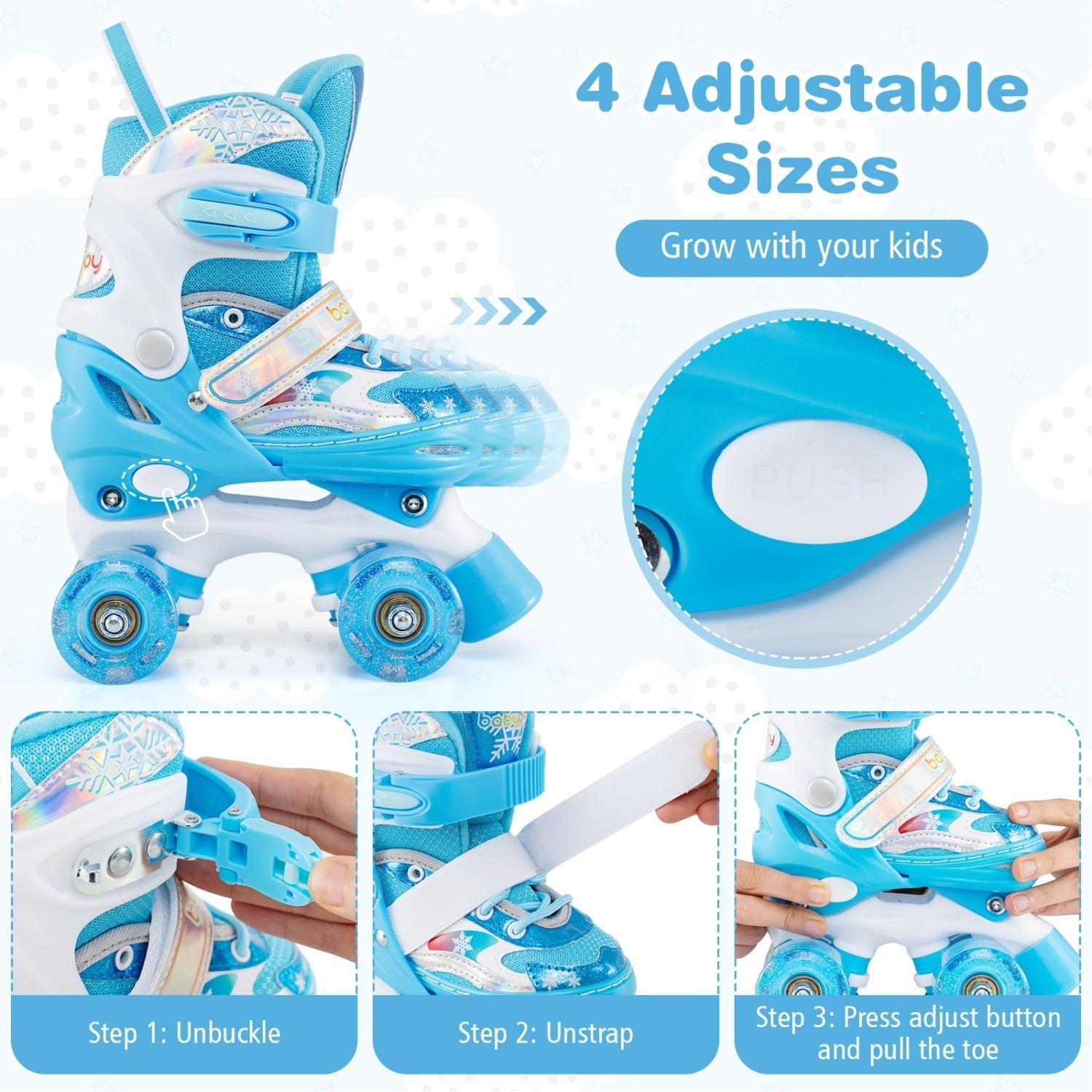 Kids Roller Skates 4 Sizes Adjustable with Light-up Wheels for Toddler Aged 5-7 (S)