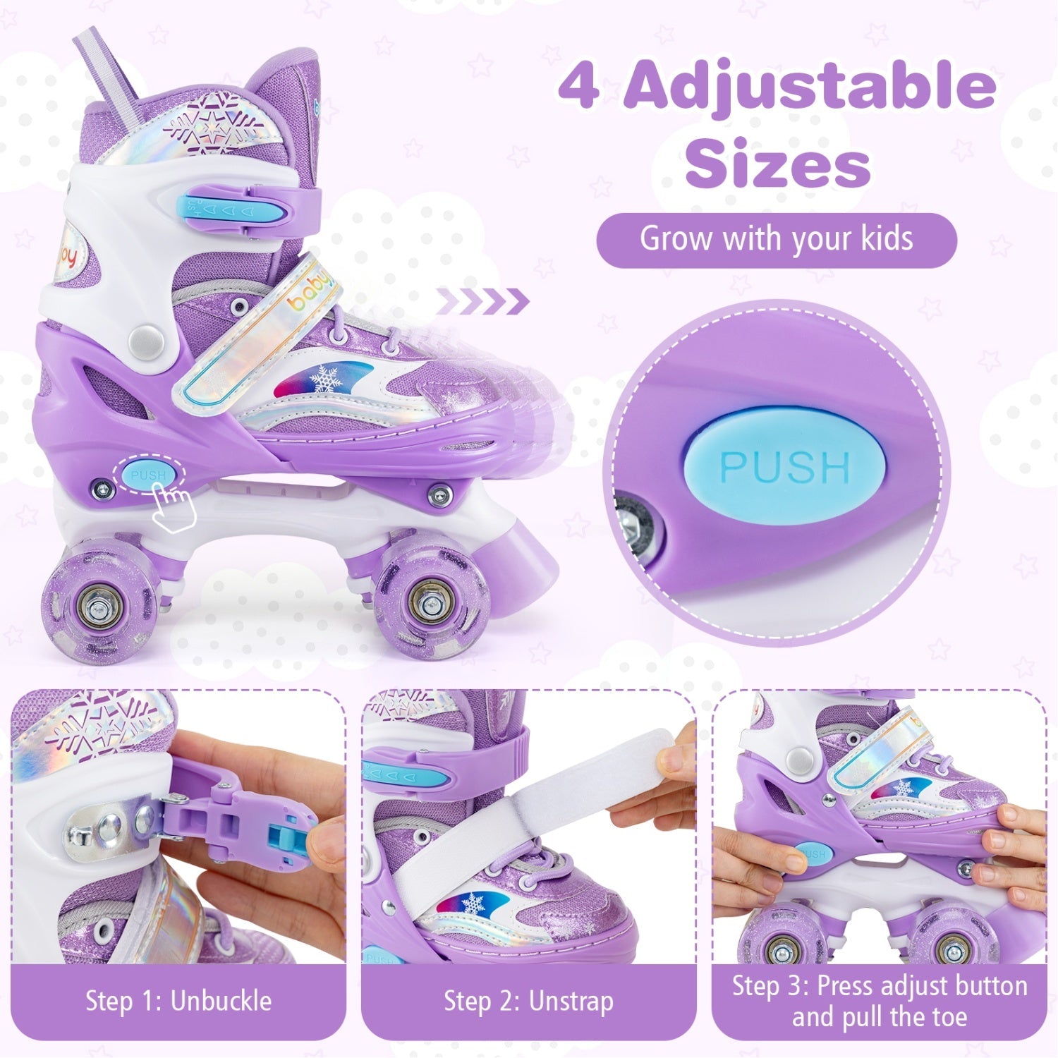 Kids Roller Skates for Girls Boys with Light-up Wheels and Safety Protection