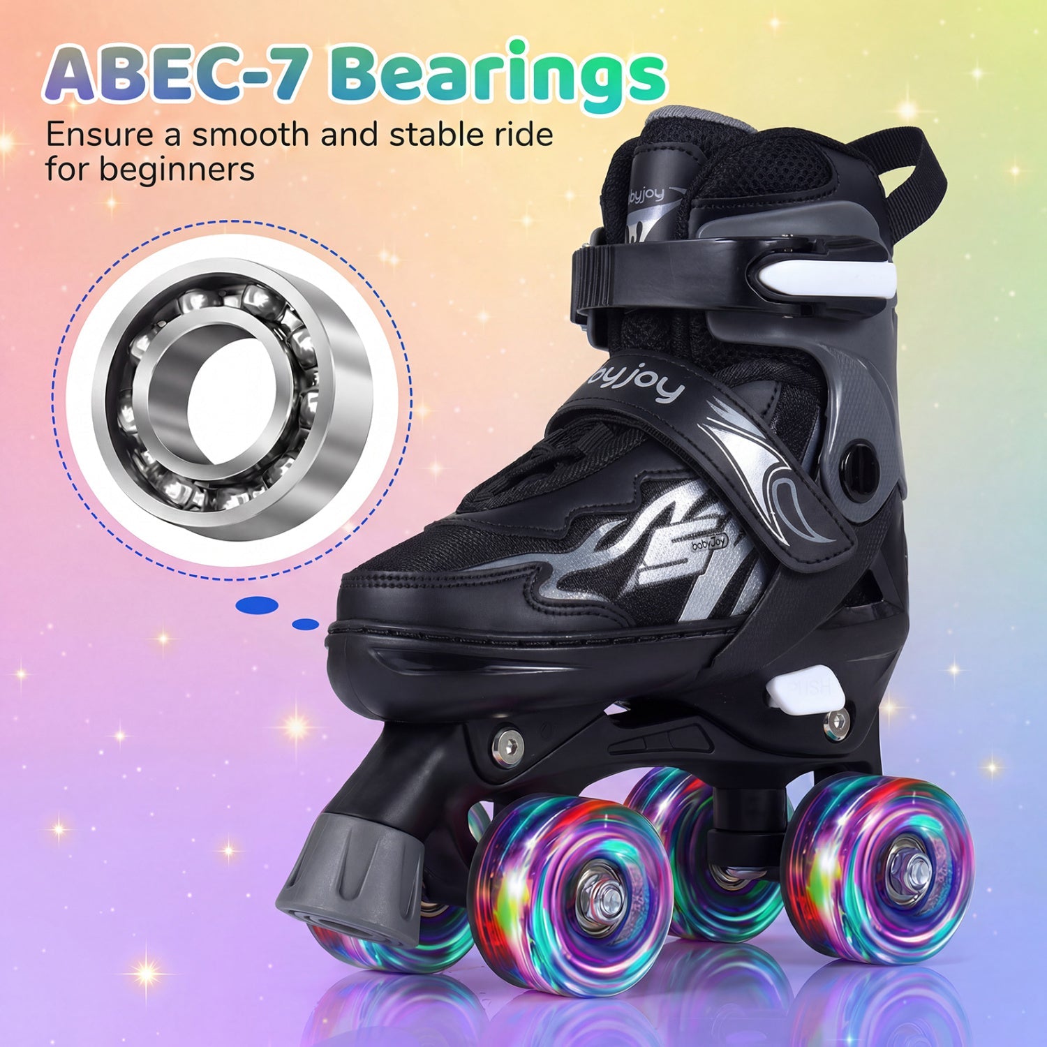 Kids Roller Skates for Girls Boys 4 Sizes Adjustable Quad Skates with Light-up Wheels