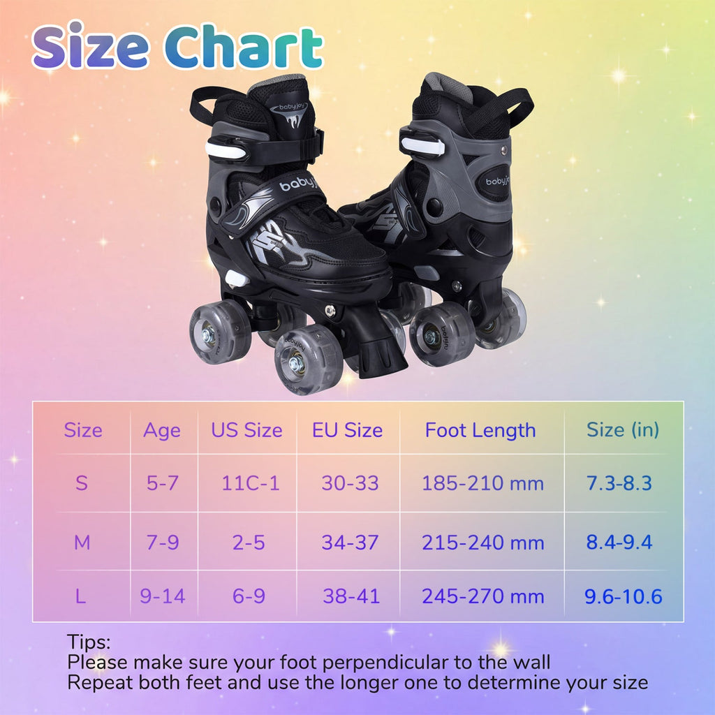 Kids Roller Skates for Girls Boys 4 Sizes Adjustable Quad Skates with Light-up Wheels