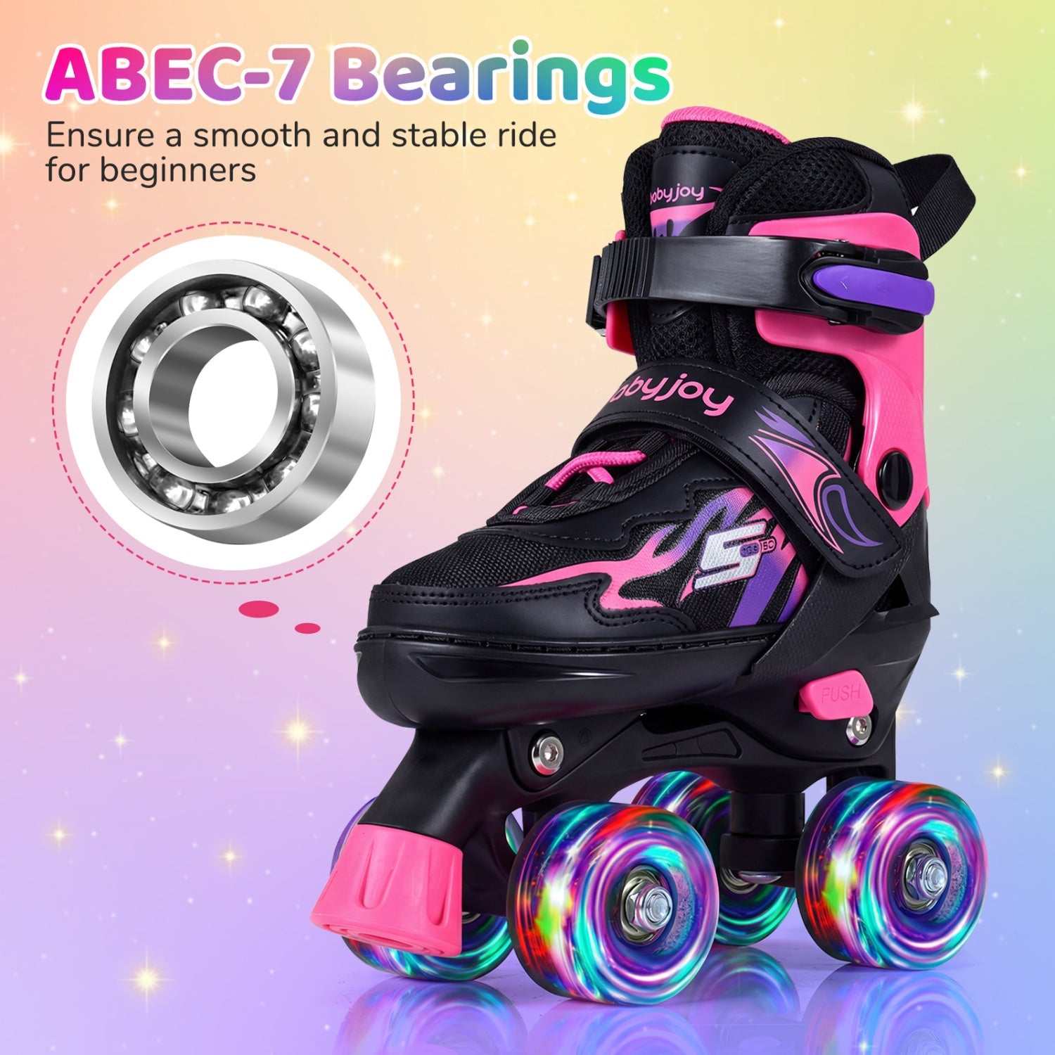 Kids Roller Skates for Girls Boys 4 Sizes Adjustable Quad Skates with Light-up Wheels