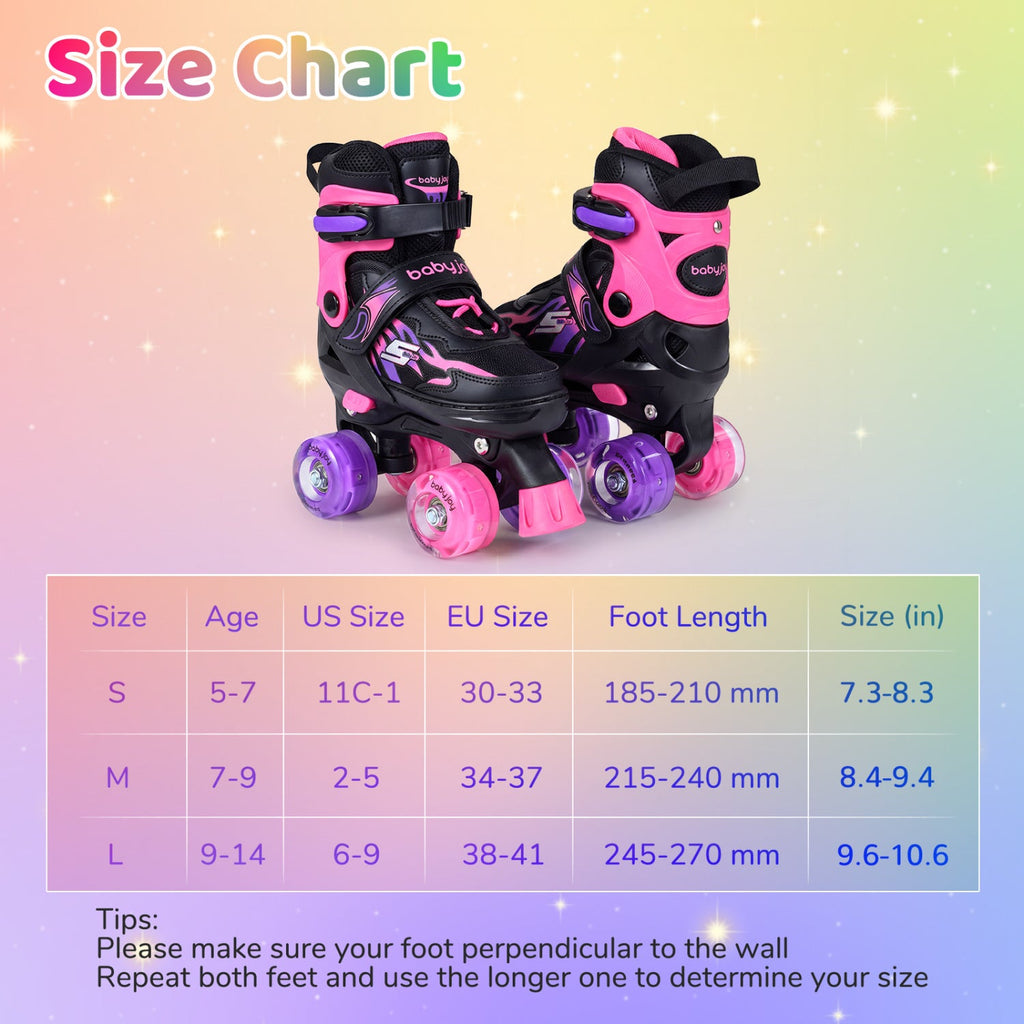 Kids Roller Skates for Girls Boys 4 Sizes Adjustable Quad Skates with Light-up Wheels