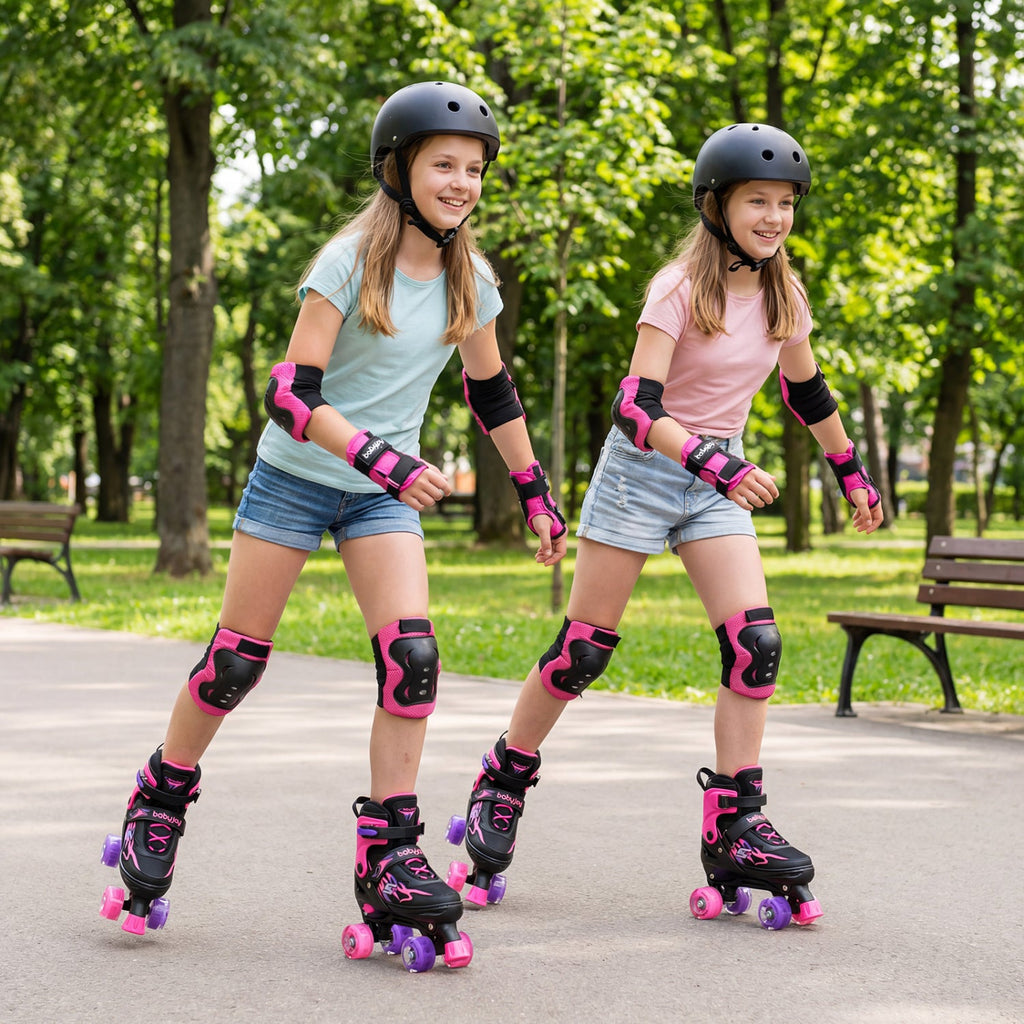 Kids Roller Skates for Girls Boys Teens 4 Sizes Adjustable Quad Skates with Light-up Wheels