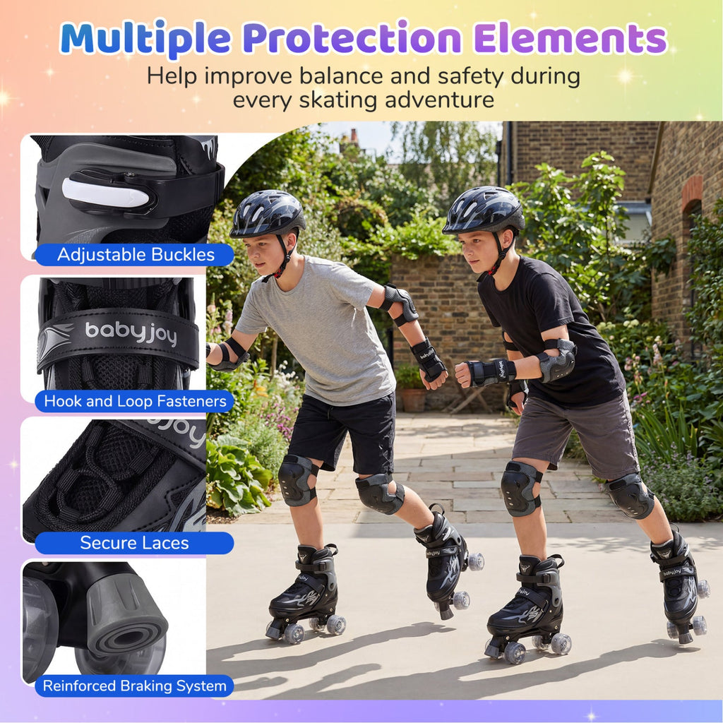 Kids Roller Skates for Girls Boys Teens 4 Sizes Adjustable Quad Skates with Light-up Wheels