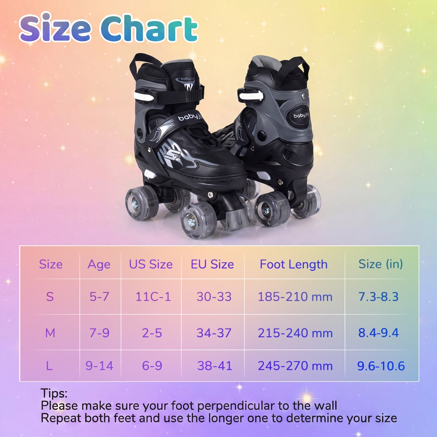 Kids Roller Skates for Girls Boys Teens 4 Sizes Adjustable Quad Skates with Light-up Wheels
