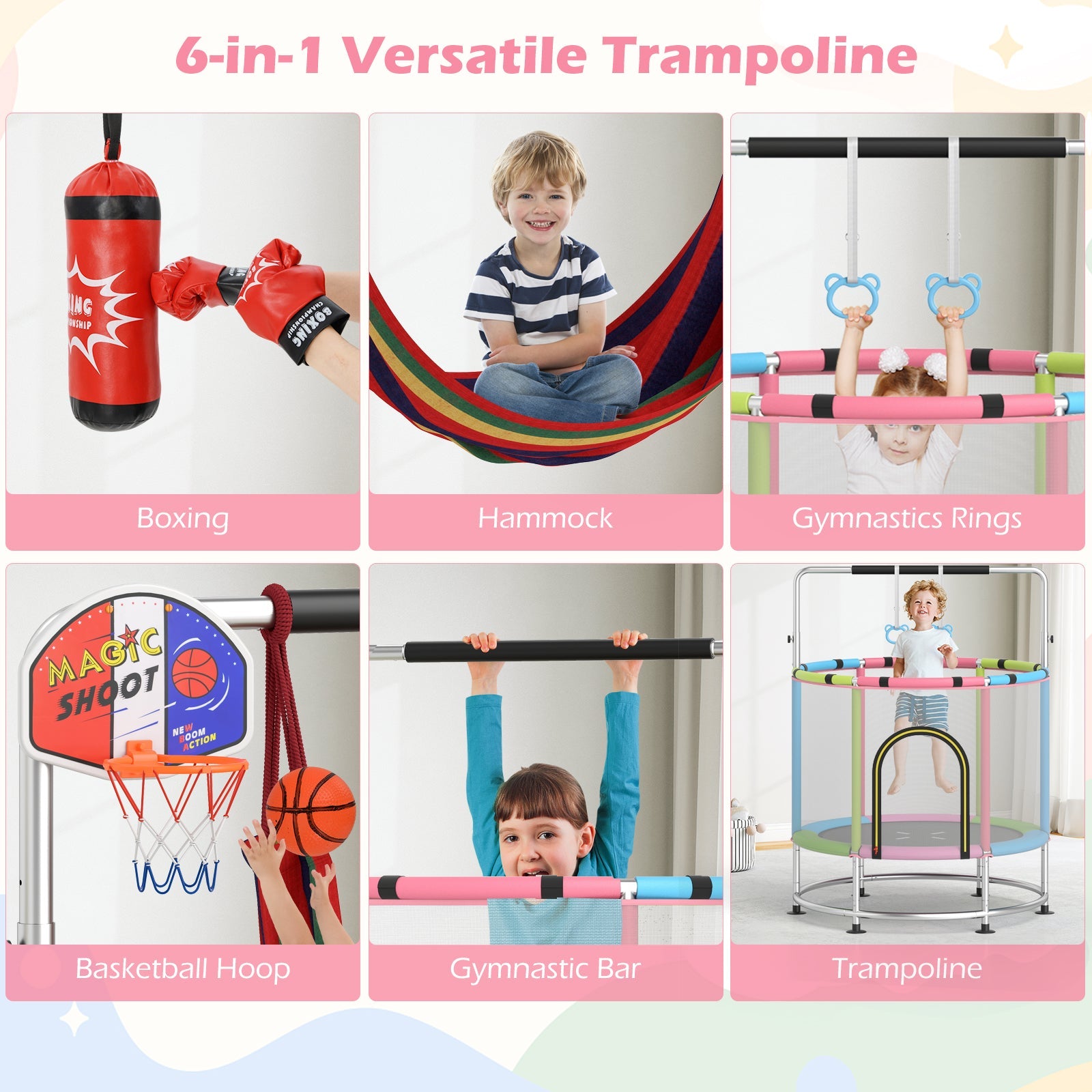 55" Kids Trampoline Gift for for 3-6 Years Old Boys and Girls