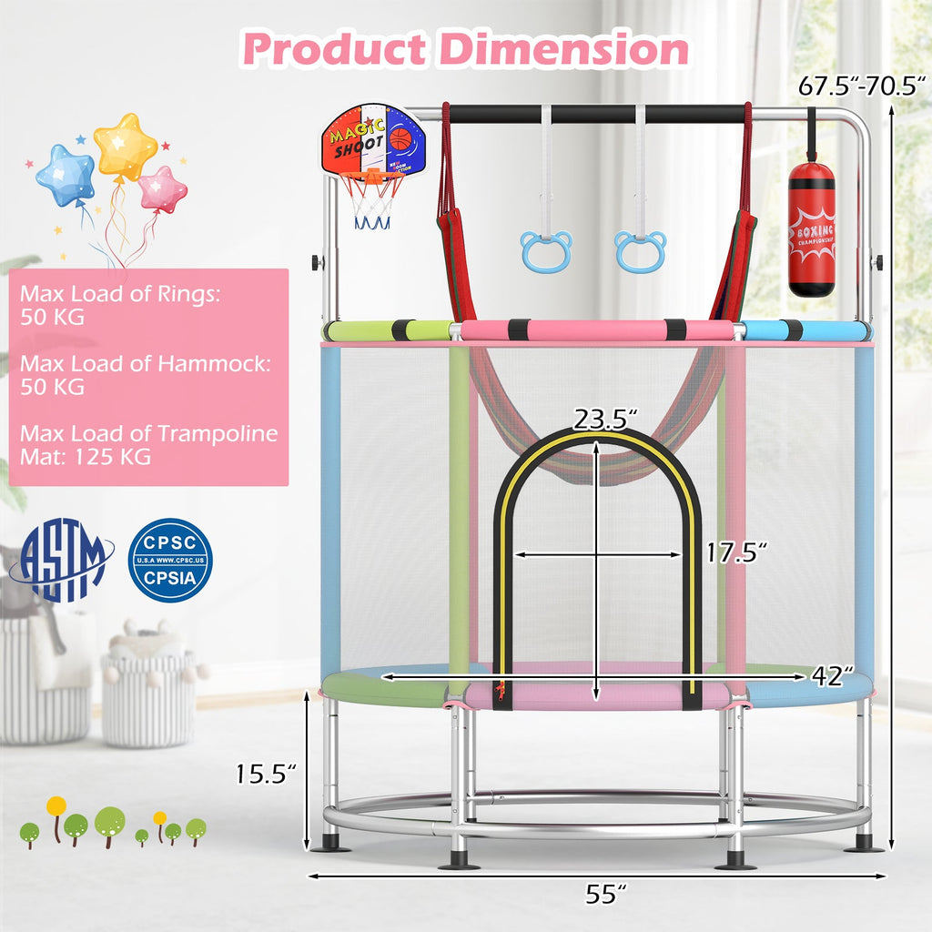 55" Kids Trampoline Gift for for 3-6 Years Old Boys and Girls