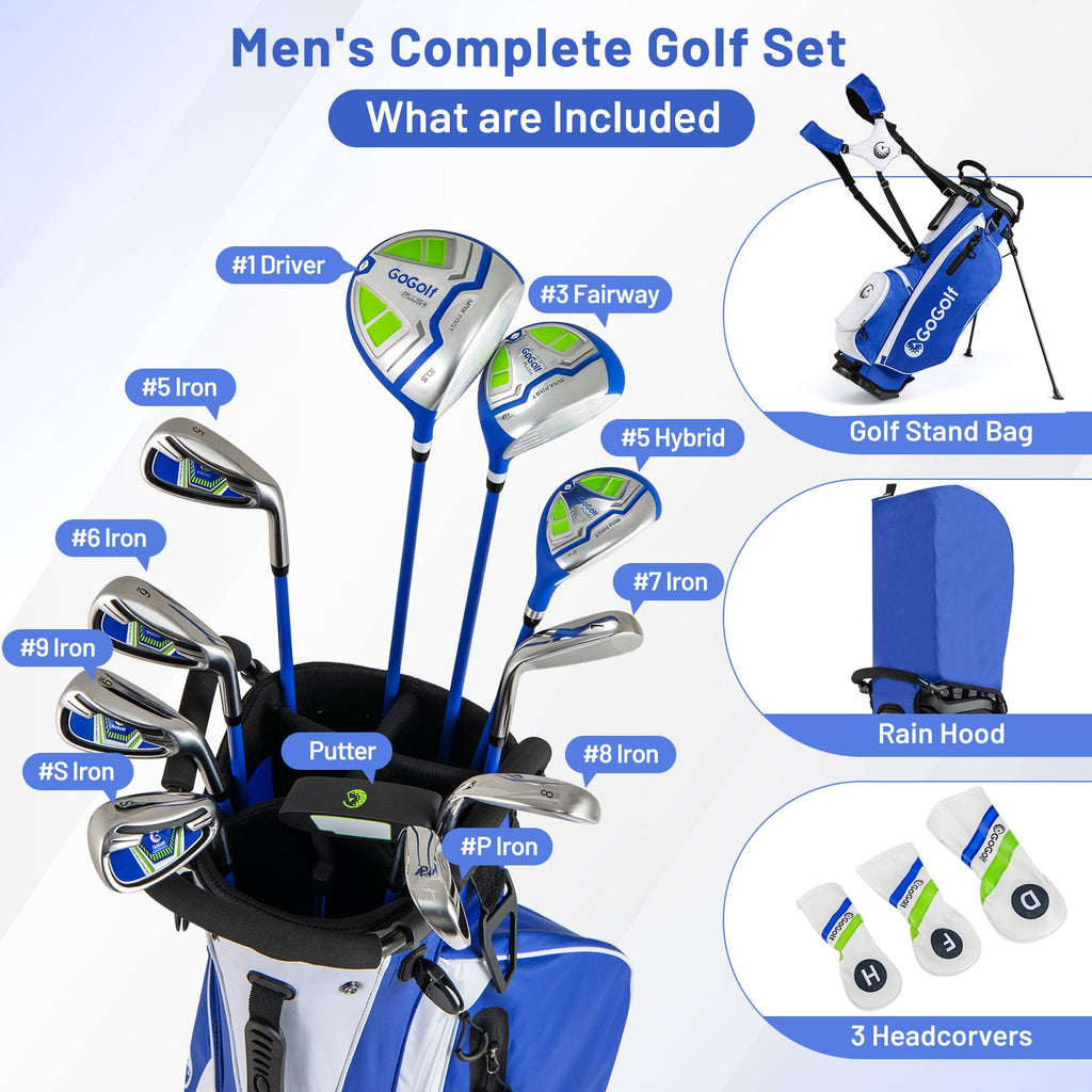 Men's Complete Golf Clubs and Bag Set with Headcovers and Putter-Blue