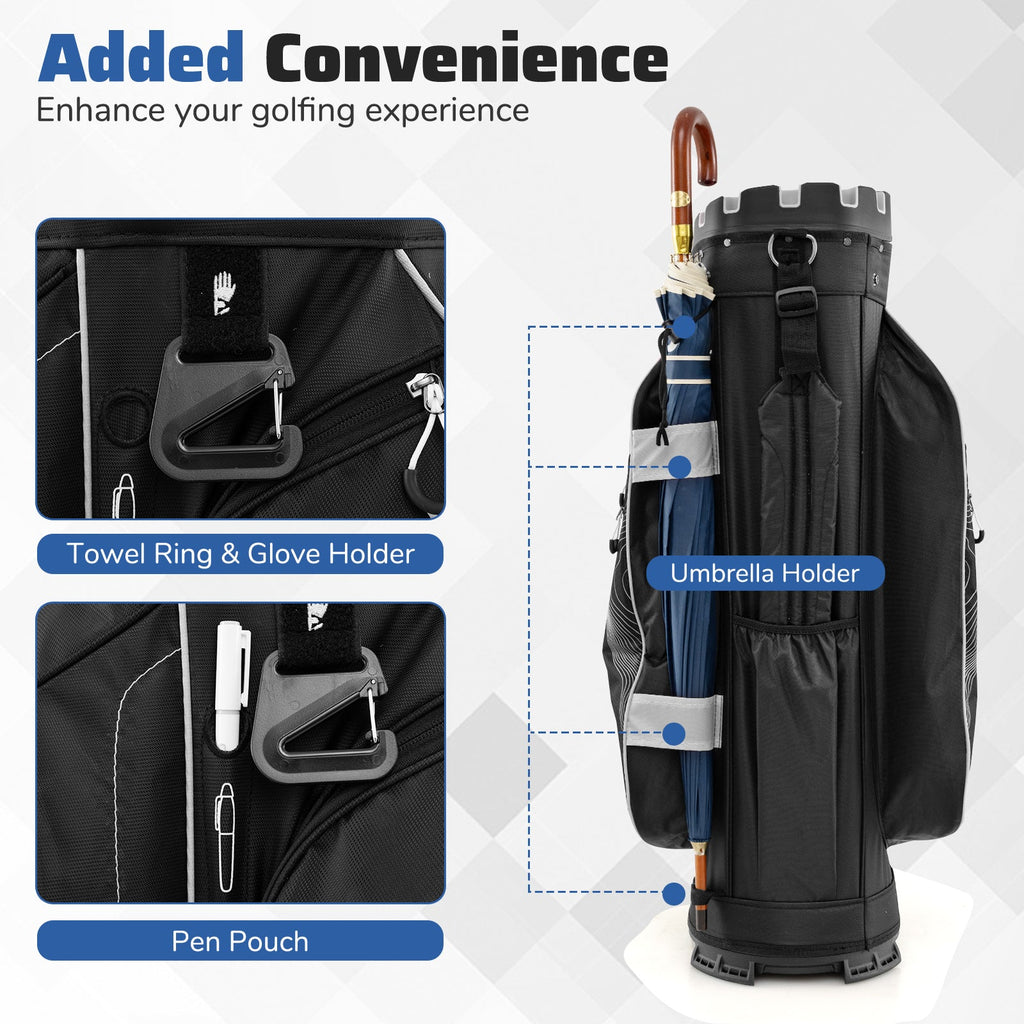 Molded Lock Top Golf Cart Bag with 14-Way Full Length Dividers and 11 Pockets